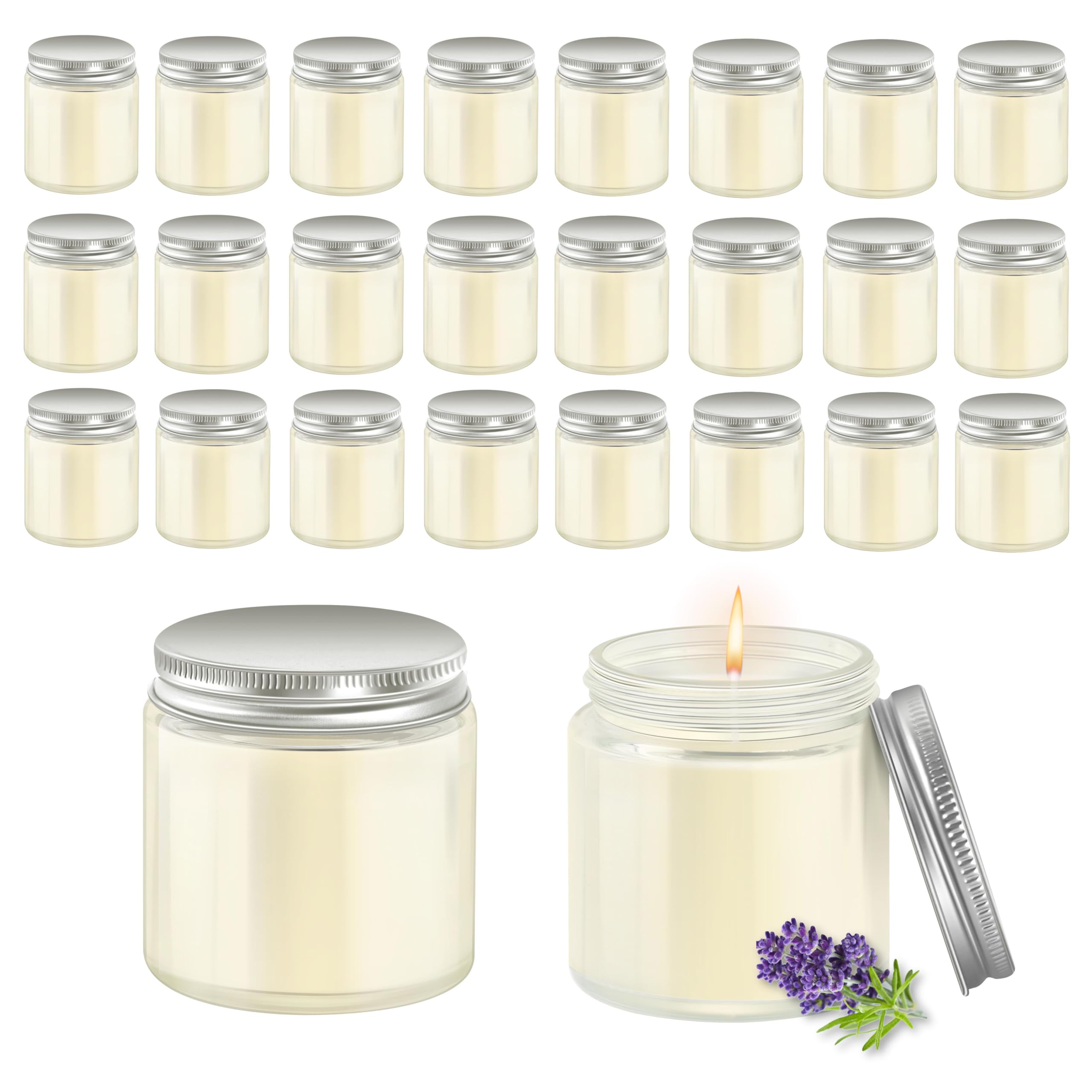 ACITHGL 24 velas pequeñas en tarro Mason de 4 onzas, velas perfumadas pequeñas para aromaterapia, recuerdos ideales para bodas, fiestas de cumpleaños (plata, 24)
