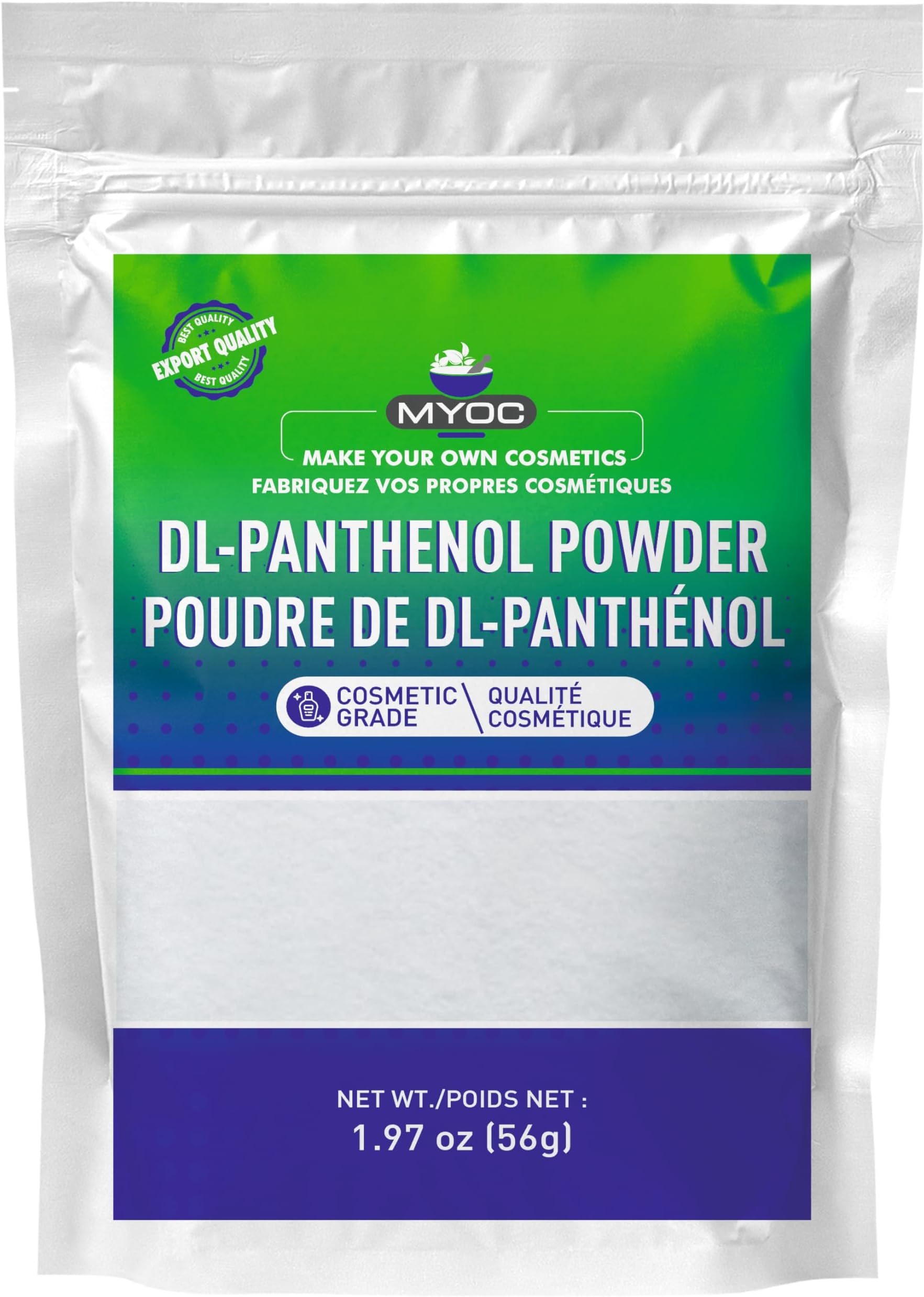 DL-Panthenol Powder - Provitamin B5 Powder for Cosmetics, DIY, Hair & Skin Care - 1.97oz / 56g