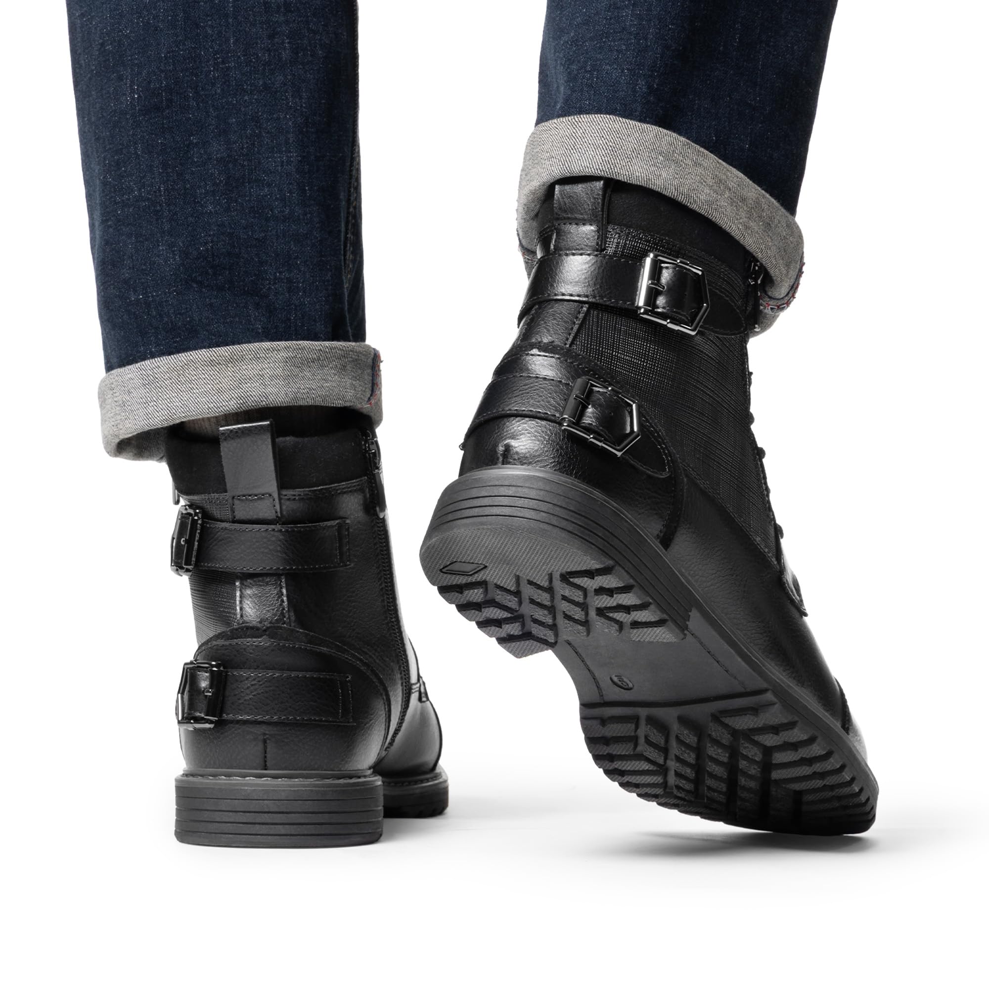 Bruno Marc Bottes de moto à lacets classiques pour homme avec fermeture éclair latérale