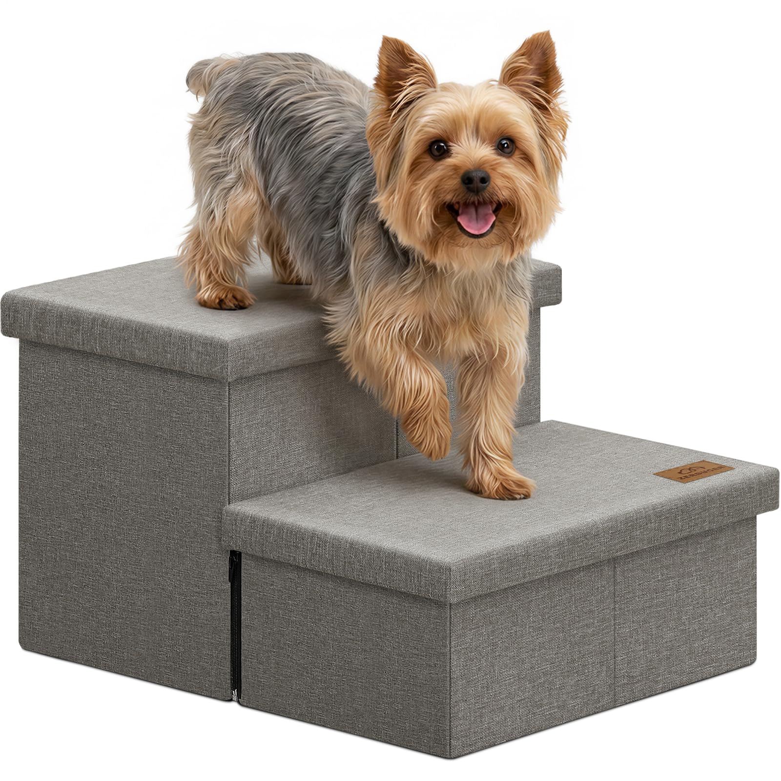 Zerbuger Dog Stairs with Storage, Grey 2 Steps Dog Ramp no Condo for Bed