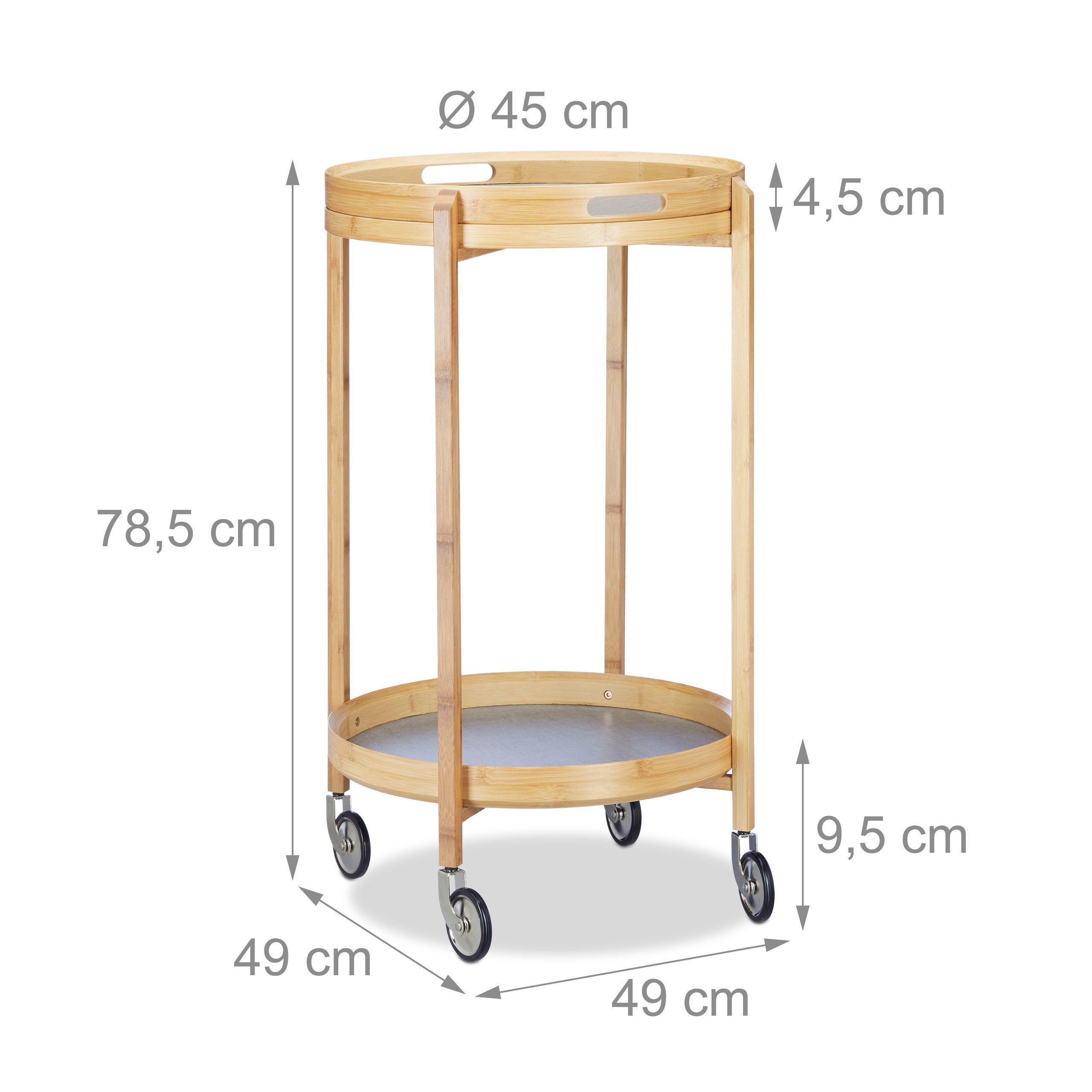 Relaxdays Carrito de Cocina Redondo para Servir, Bambú, Gris, 49x49x78.5 cm