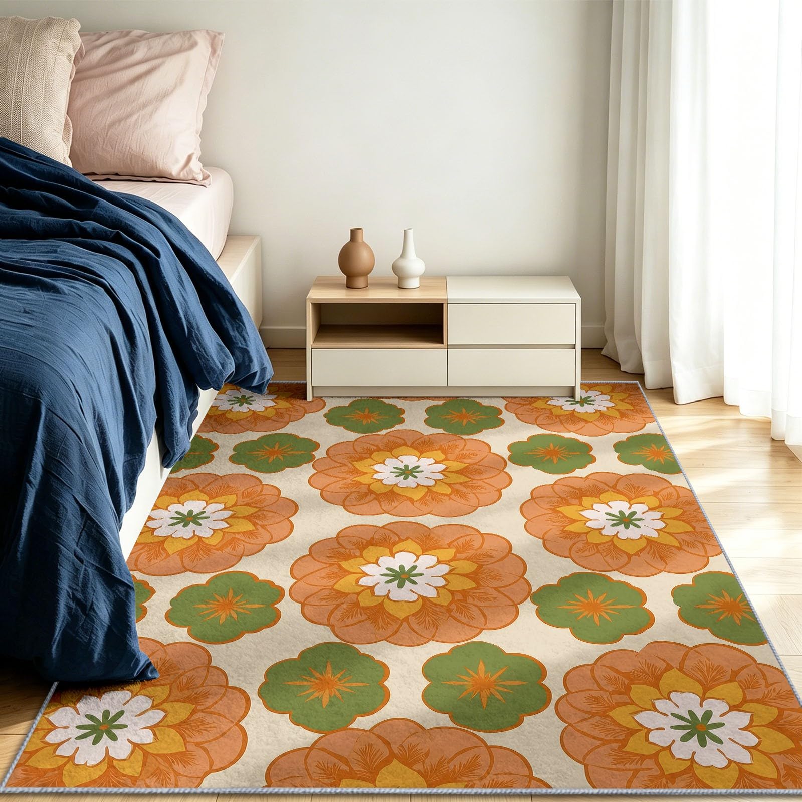 Tappeto retrò anni '70 per soggiorno, 140 x 200 cm, motivo quadrifoglio, per camera da letto, morbido, a pelo corto, antiscivolo, classico, per sala da pranzo, ufficio, cucina, cameretta dei bambini