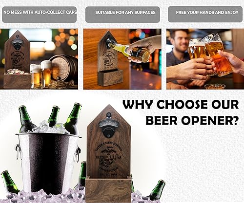 Miniatura 7 de Personalized Wooden Beer Bottle Opener Wall Mounted with Cap Collector for Military - An Ideal Gift for Beer Lovers, Dads, or Husbands on Father's