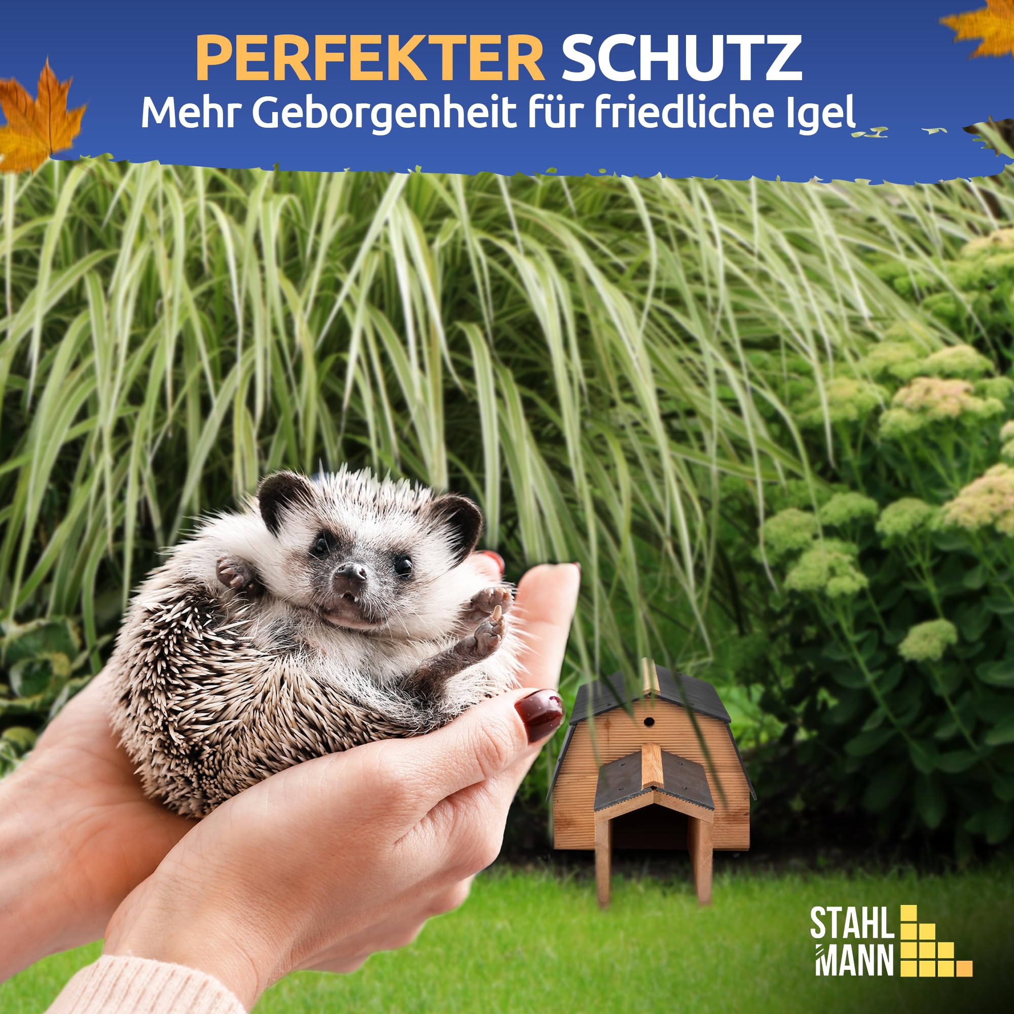 STAHLMANN® Igelhaus Winterfest[Made IN EU ] – Premium Igelfutterhaus (Made in Europe) – Hochwertiges Igelhaus & Schlafhaus – Igelhotel, Futterhaus & Igelhöhle