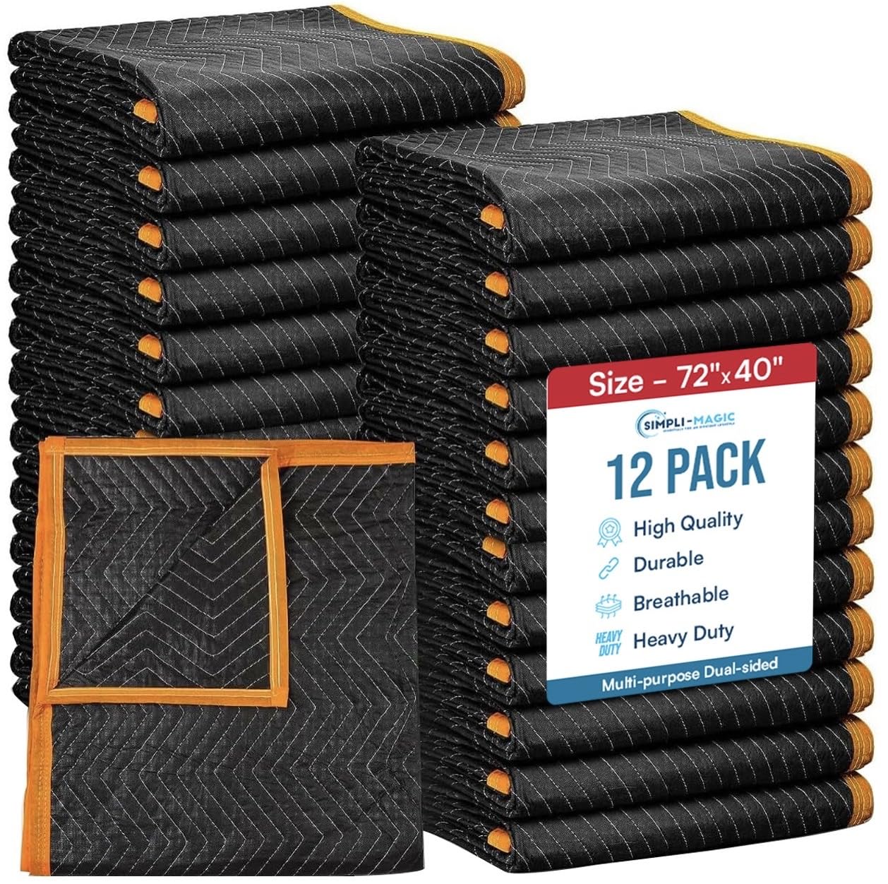 SIMPLI-MAGICHeavy Duty Padded Moving Blankets 72" x 40" – 12 Pack – Packing Blankets, Furniture Covers for Moving