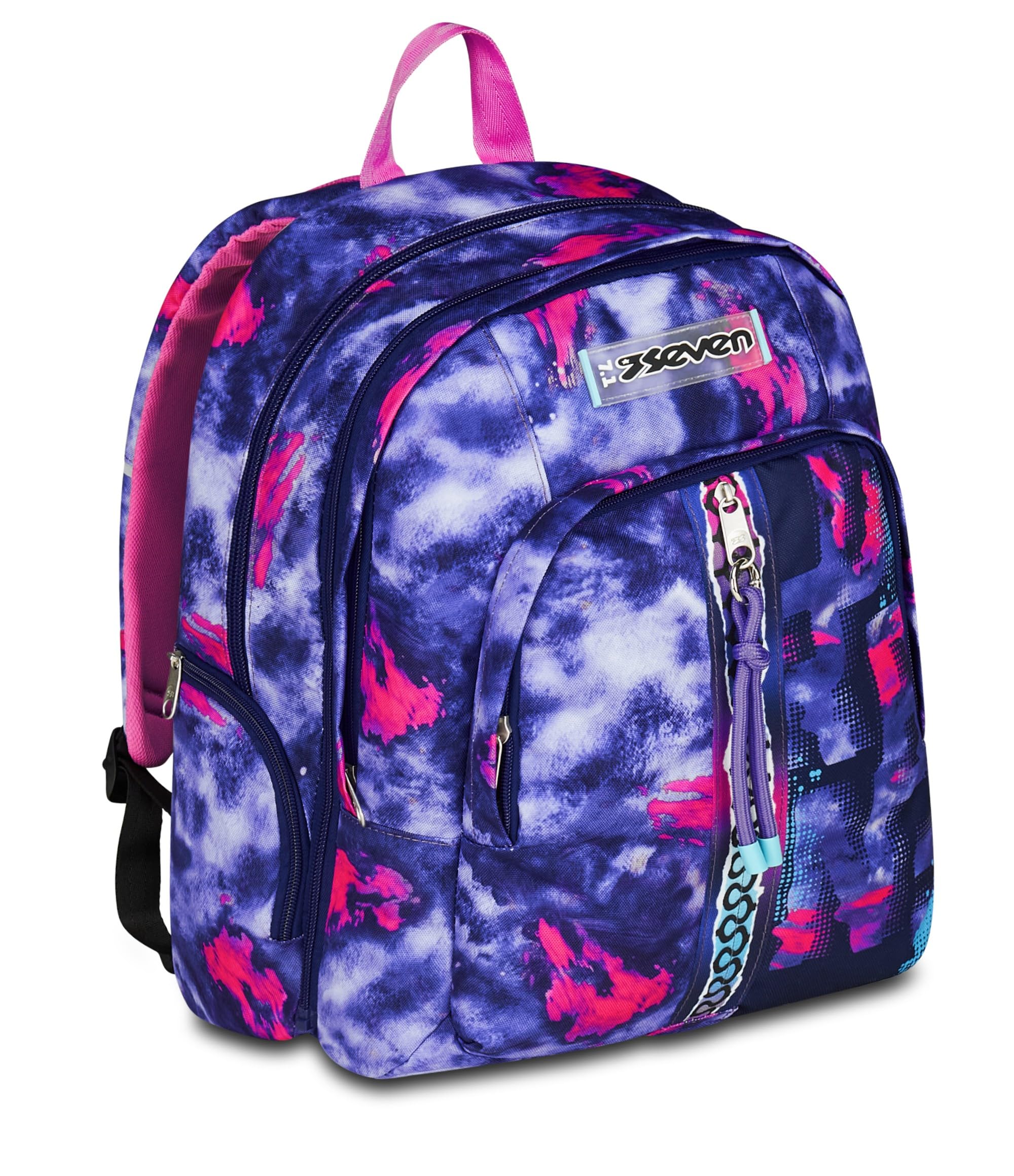 Seven Zaino Scuola Superiore Ragazza, Scuola Media, Dual Detach, Scomparto PC, Tasca Borraccia, Zainetto staccabile, Shady Dye Girl, viola