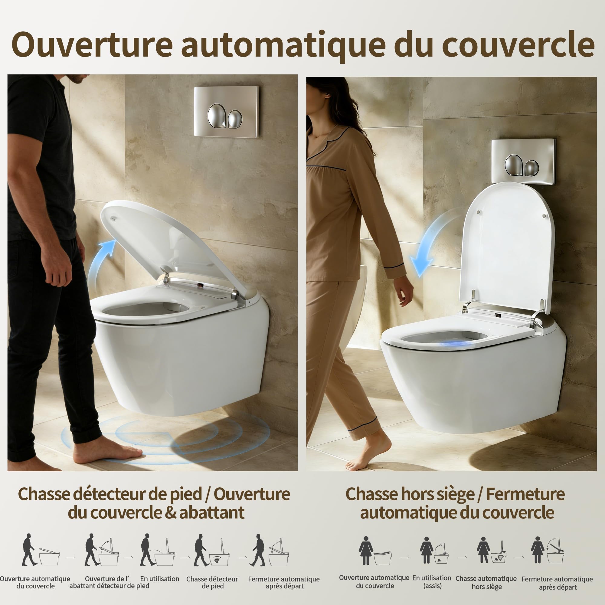 DeerValley Cuvette WC Lavant Suspendu Céramique avec Bâti-Support- Toilette Japonaise Intégrée, Fonction Bidet, Siège Chauffant, Buse Autonettoyante, Chasse Automatique, Télécommande