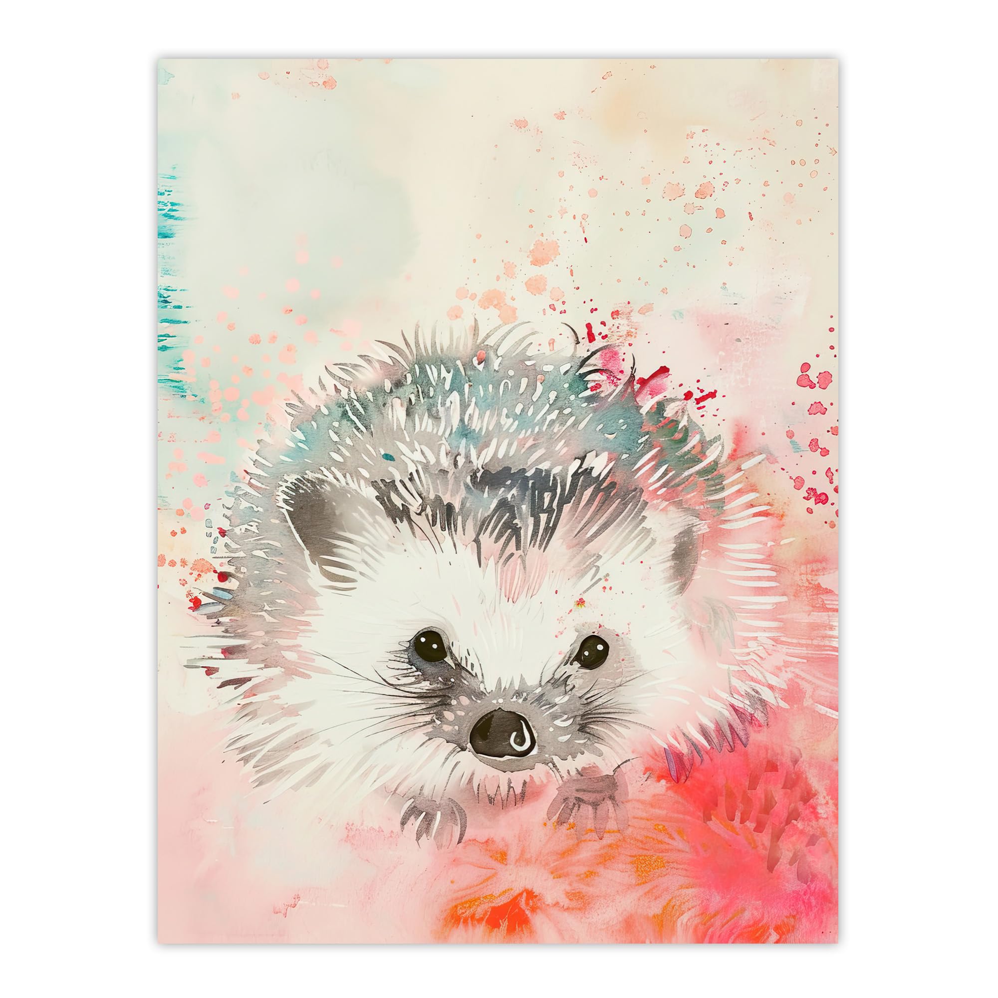 Artery8 Adorable Watercolour Hedgehog Modern Light Pink Living Room Extra Large XL Wall Art Poster Print