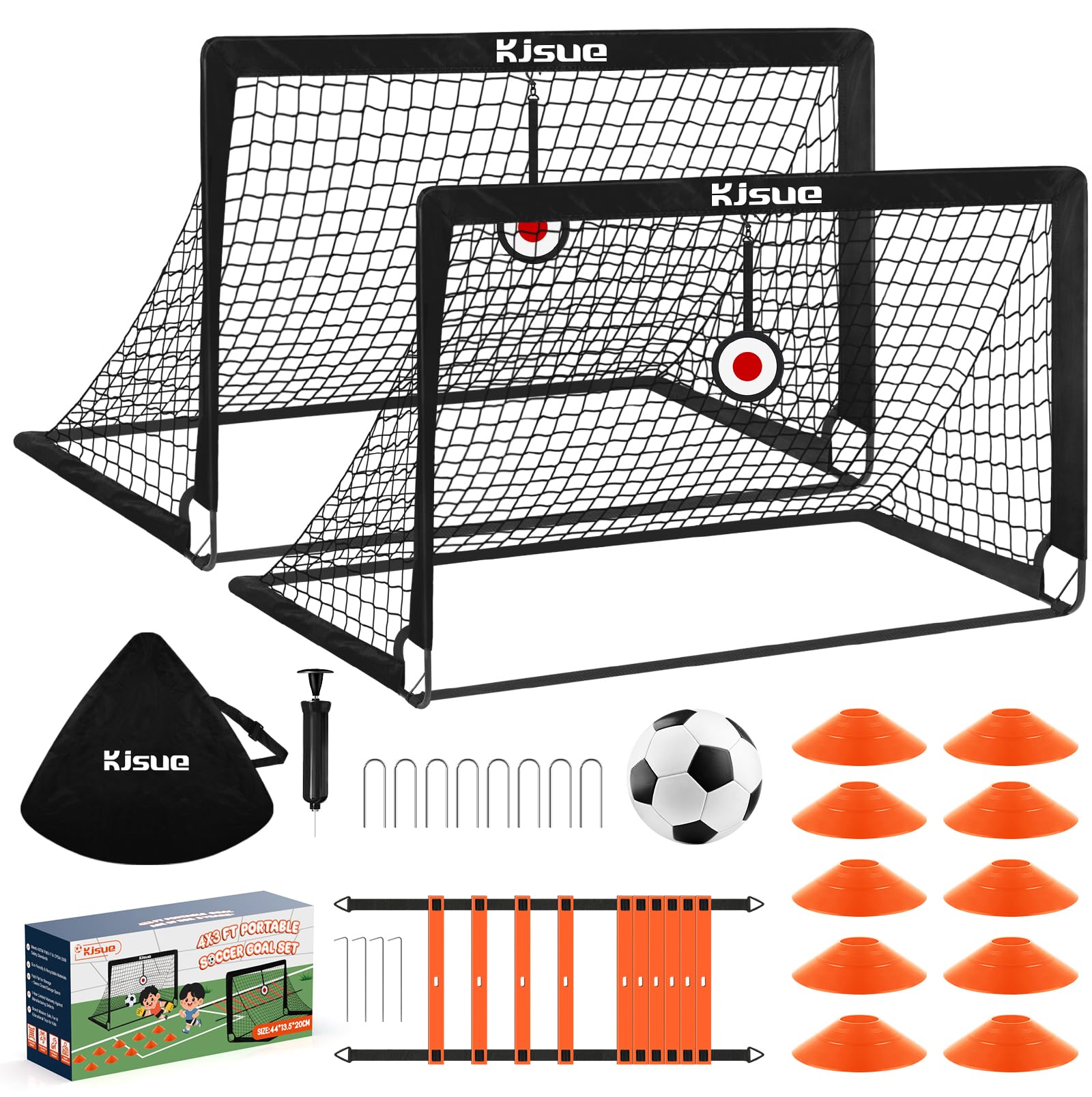 Soccer Goal, Kids Soccer Goals for Backyard Set of 2, Pop Up Soccer Net | 6X4 / 4X3 ft Toddler Small Portable Soccer Net raining Equipment for Outdoor Indoor Games with Soccer Ball, Cones ISCC PLUS