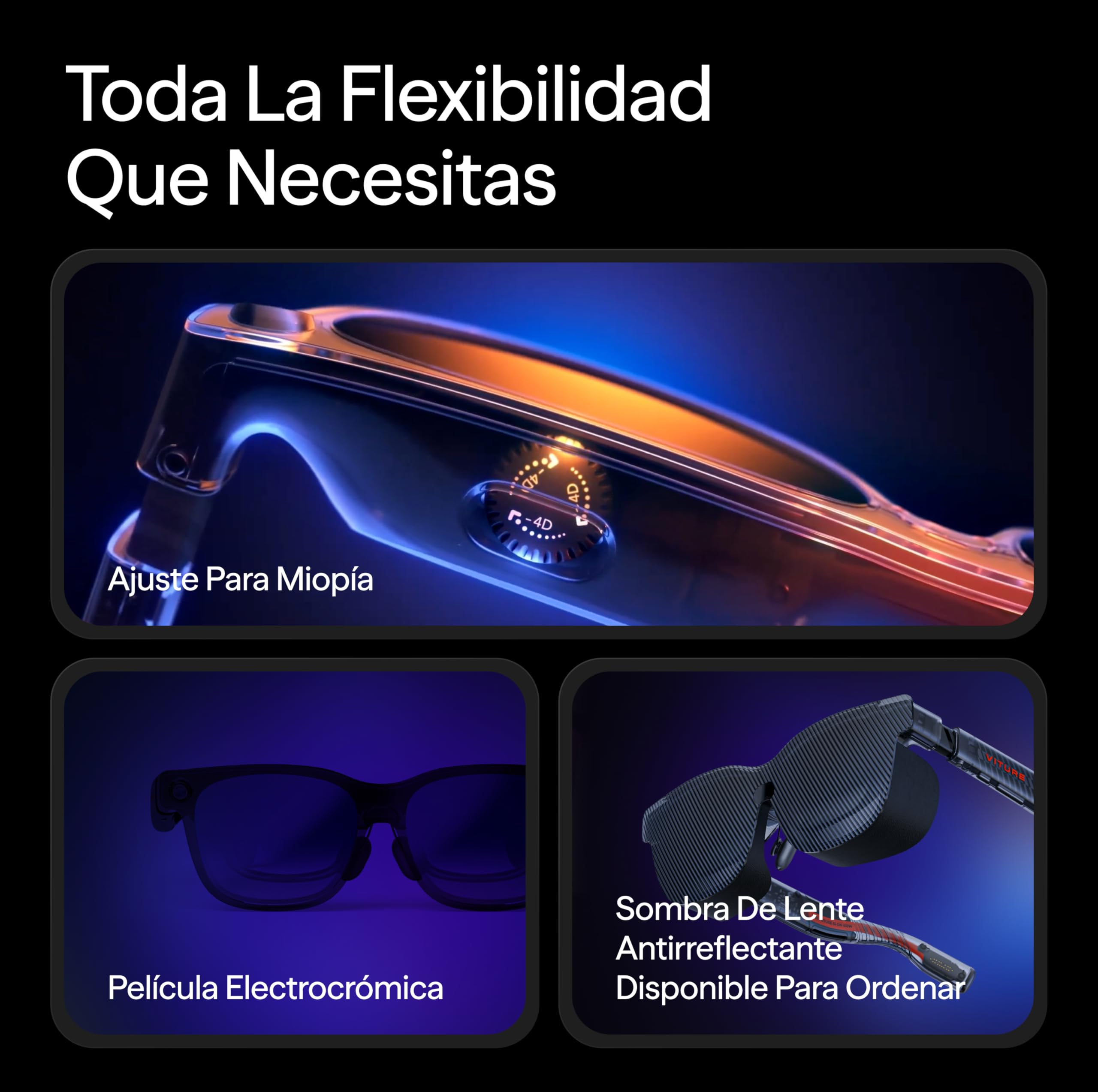 VITURE Luma Pro XR Gafas— Pantalla Ultra Sharp 152” 1200p 120Hz, 52° FOV, Película Electrocrómica, Harman Audio, Ajuste de Brillo, para iPhone 17/16/15, Android, Mac, PC, Steam Deck, Switch 2-Regular