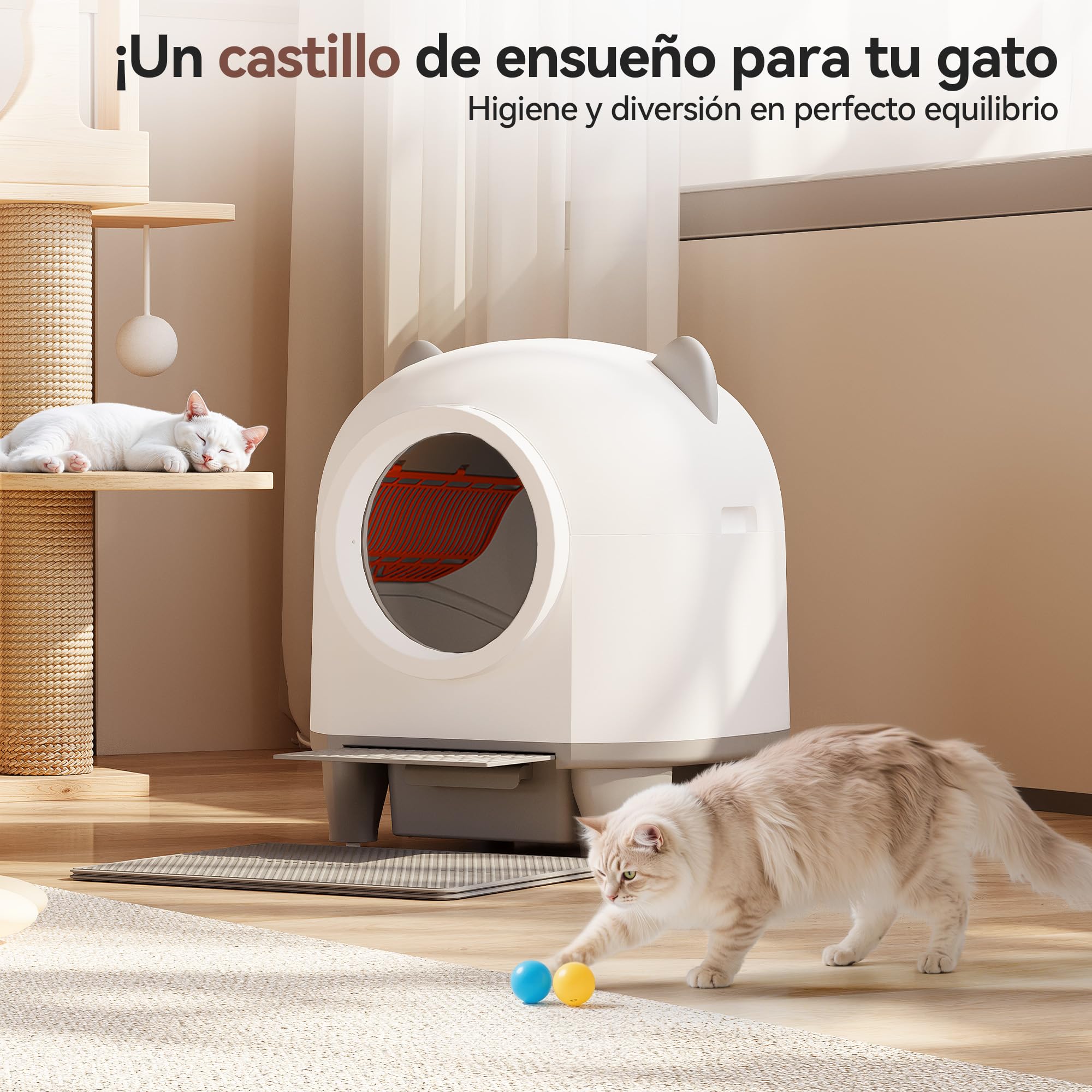 Devoko Arenero Gatos Autolimpiable Grande, 90L Gran Capacidad Arenero Automatico Gatos, Equipado con Sistema de 6 Seguridad, Compatible con Control App, Función Mejorada Eliminación Olores