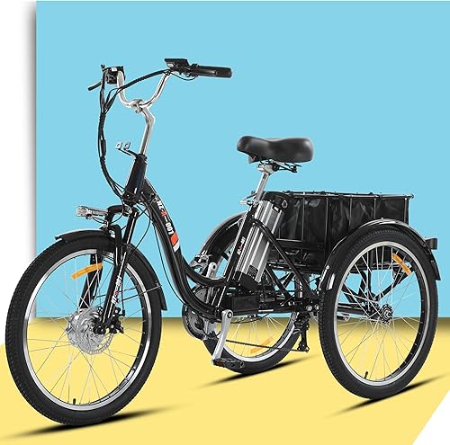 Bitrein Triciclo eléctrico de 24 pulgadas Bicicleta eléctrica 350W Motor sin escobillas delantero 48V 13AH batería de iones de litio extraíble