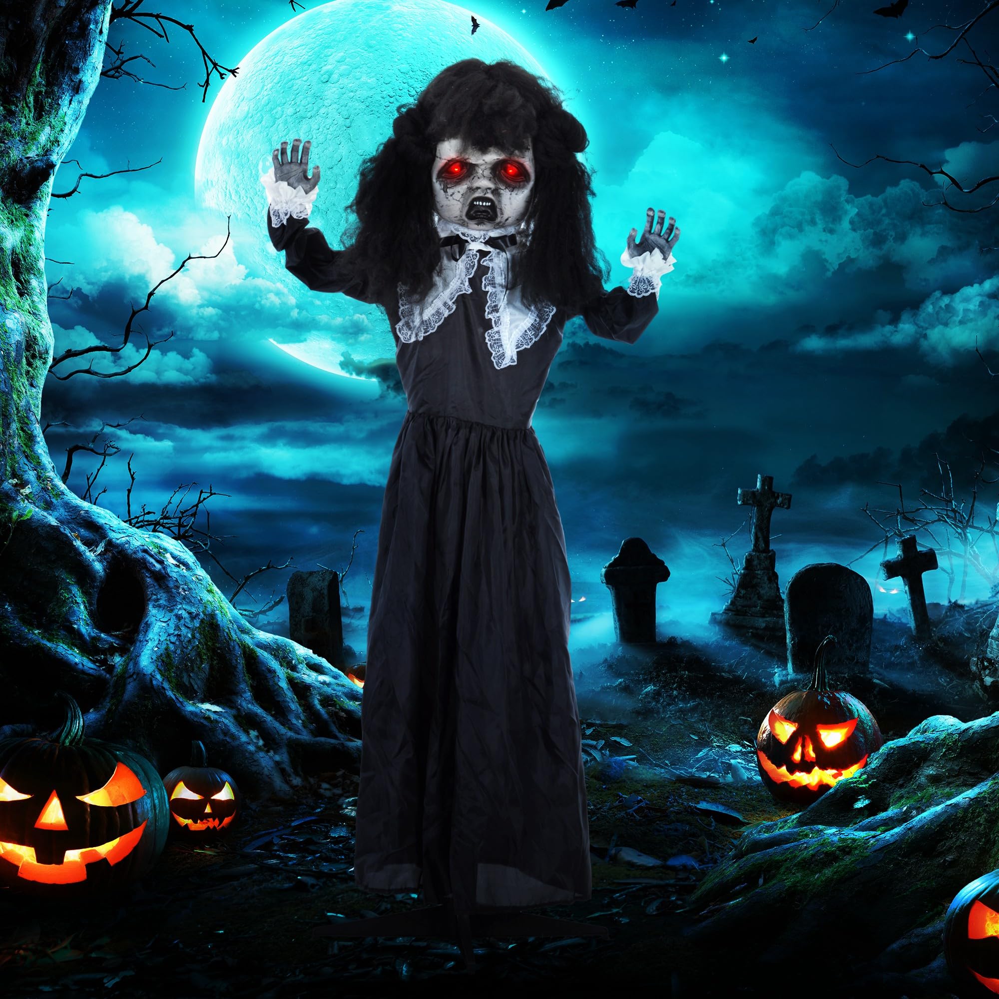 HOMCOM 160cm Halloween Dekoration Geisterpuppe mit LED-Lichter für Party