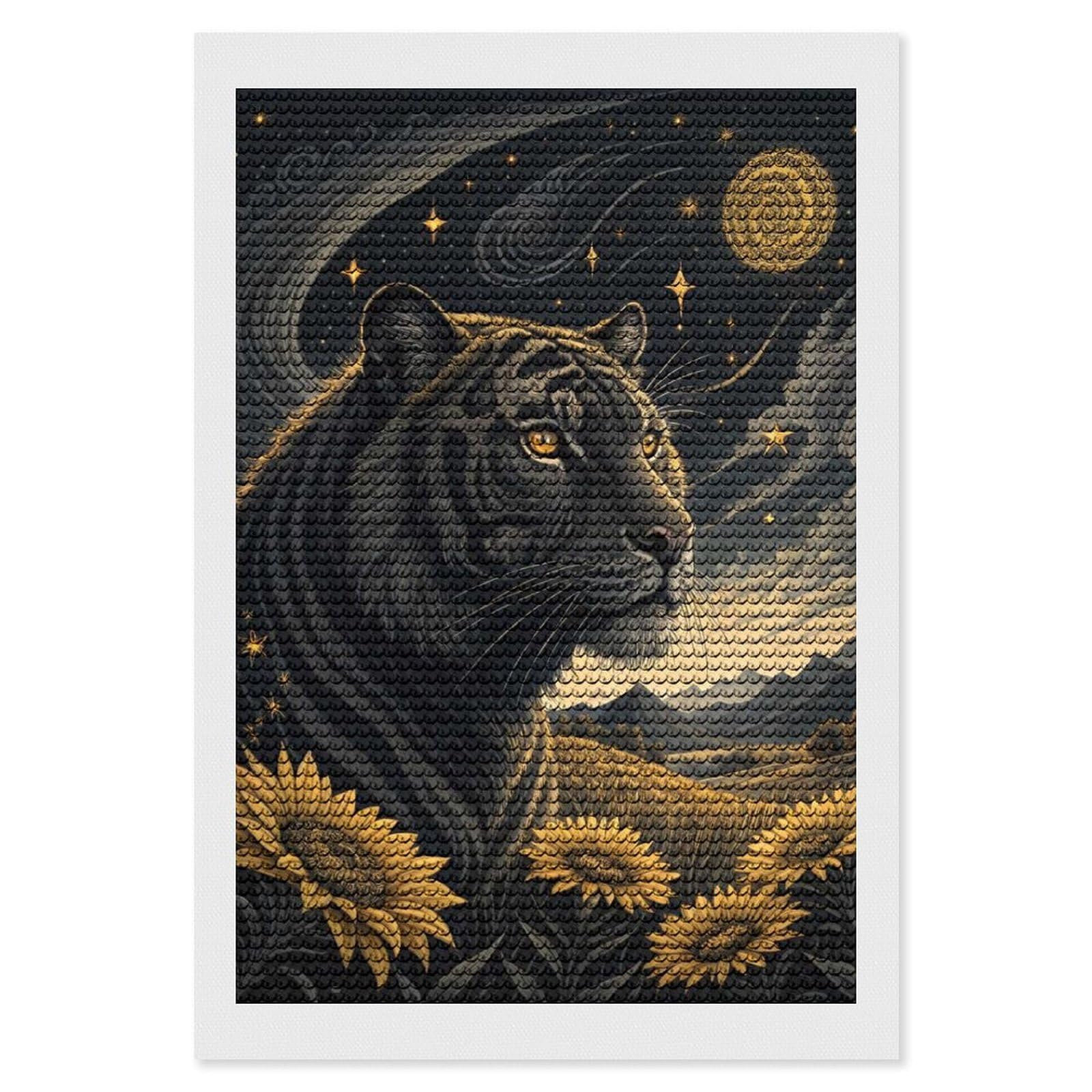 Junmoney Tiger in A Starry Sunflower Field Diamond Art Kit 8"x12", Modern Decor, Farmhouse Decor, Home Wall Art, Festive Craft Gift, Handmade Wall Decor