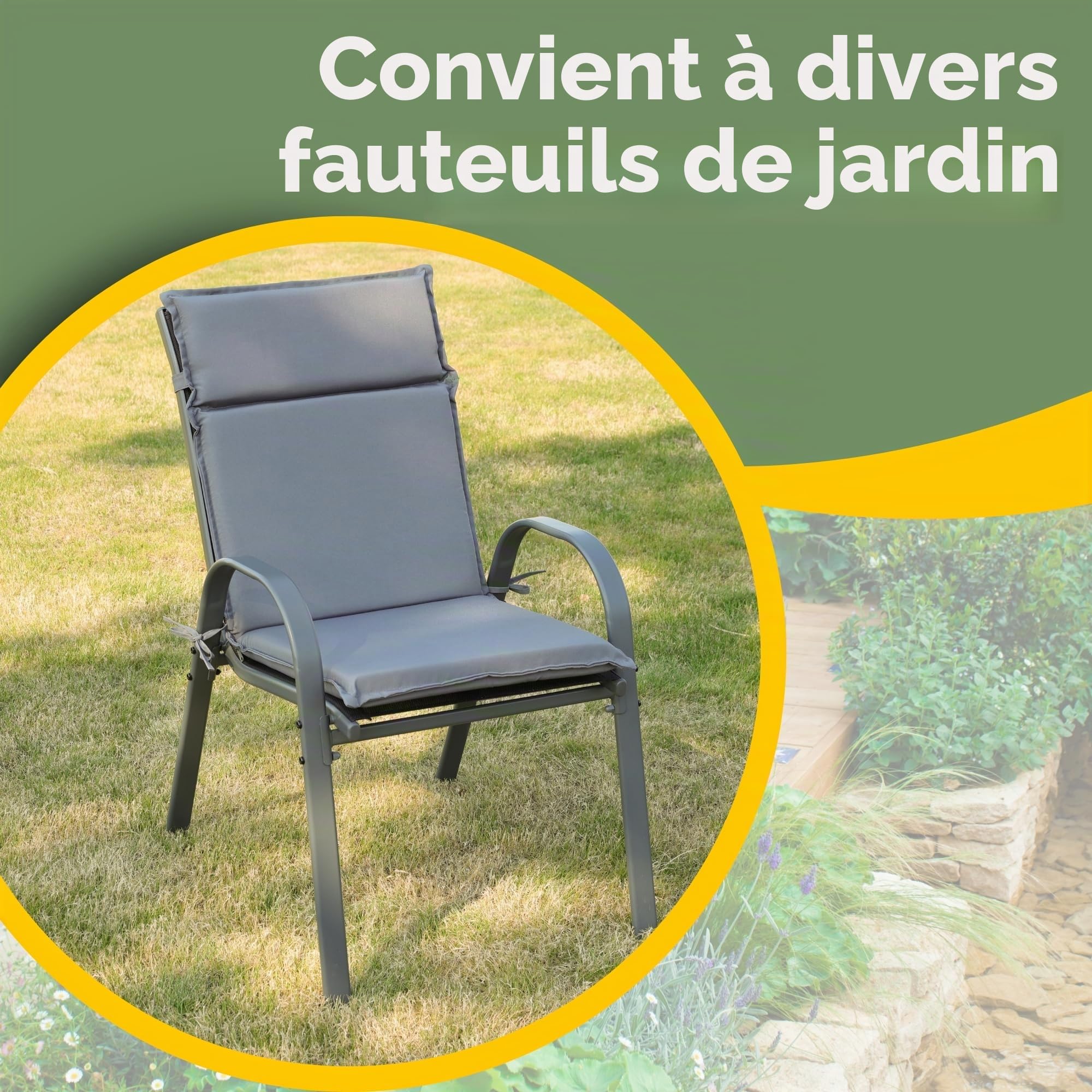 Albatros International Albatros Lot de 4 coussins pour chaise de jardin - Anthracite - 99 x 45 cm - Pour chaise à dossier haut - Résistant aux UV et imperméable - Convient pour chaises pliantes