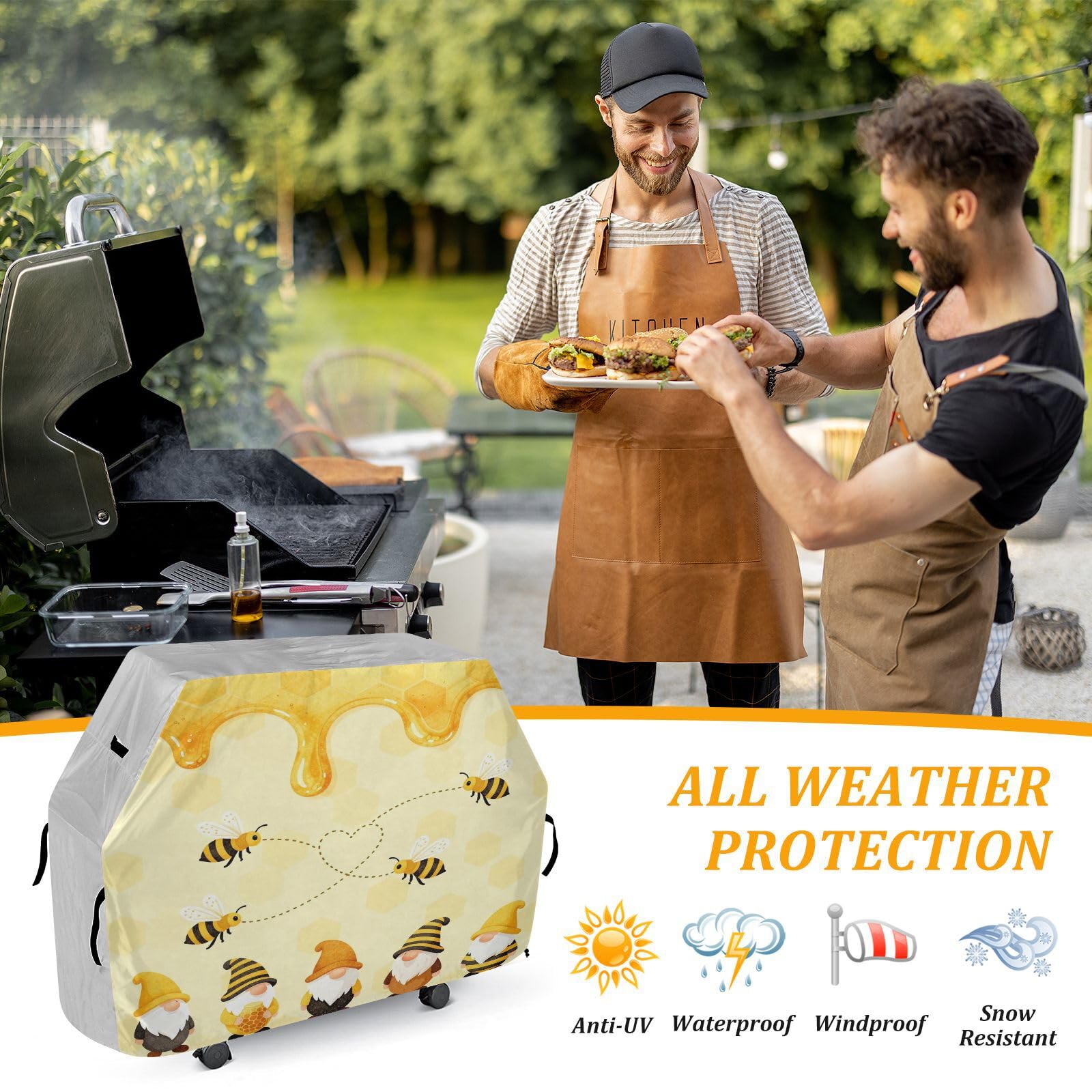 Copertura per barbecue 165 pollici resistente alla neve per barbecue all'aperto copertura carino gnomi divertente Halloween Bumble Bee gnomi