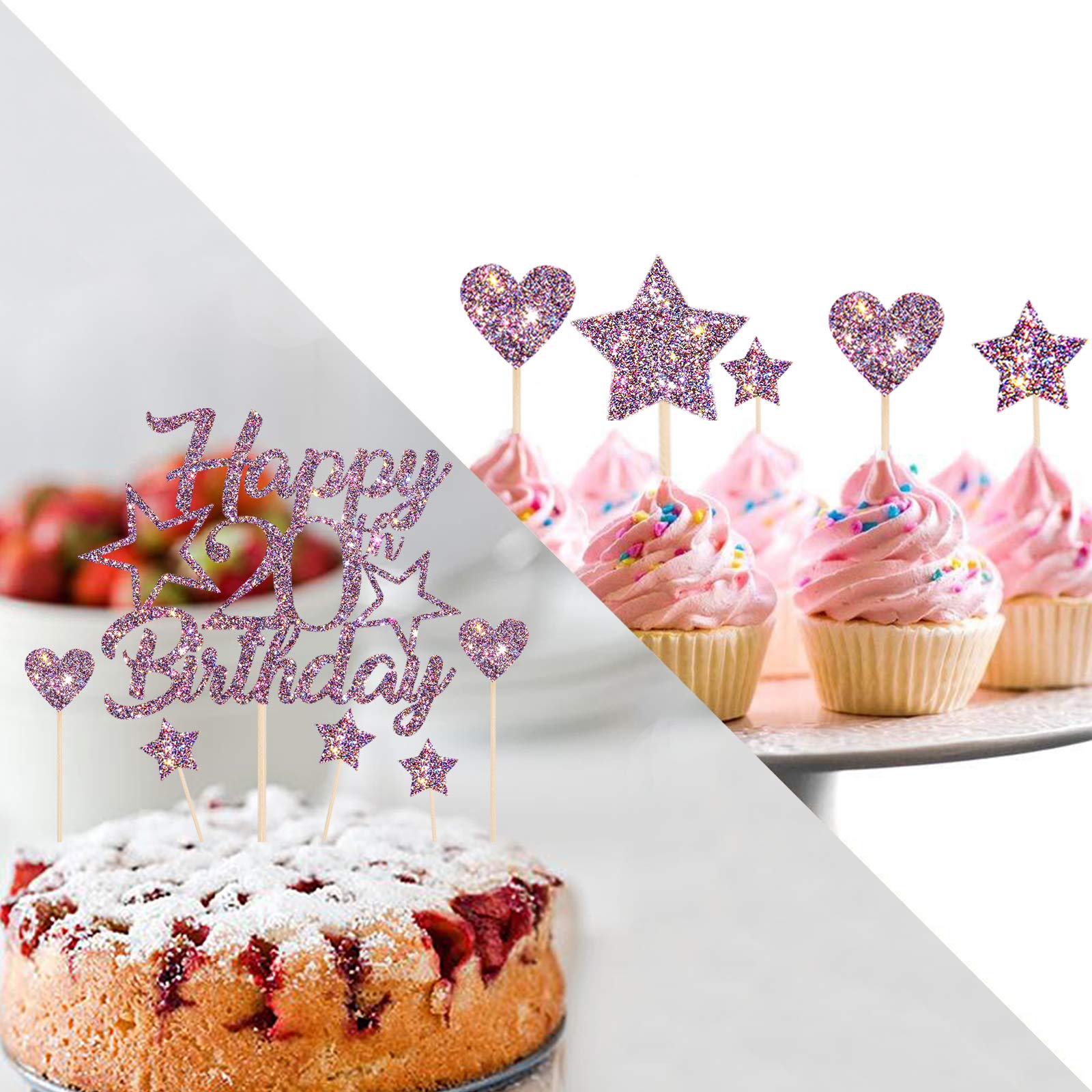 Produktbild von Lila Glitzer 21. Geburtstag Cake Topper Set – Mit Cupcake-Deko, Aus Glänzender Zinnfolie, Einfach Zu Montieren