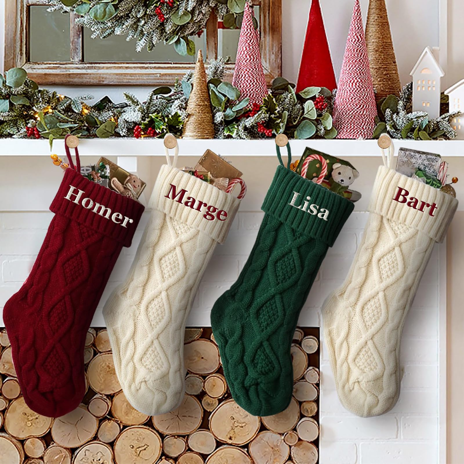 Weihnachtsstrümpfe Benutzerdefinierte 3er-Packung Benutzerdefinierte 18-Zoll-große gestrickte Familien-Weihnachtsstrümpfe for Kinder Rustikaler Bauernhaus-Kamin for Aufhängen Ornt-Weihnachtsparty-Deko