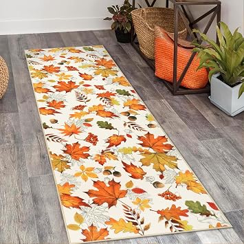 SHACOS Fall Runner Rug for Hallway 2x6ft Orange Maple Leaves Acorn Nuts