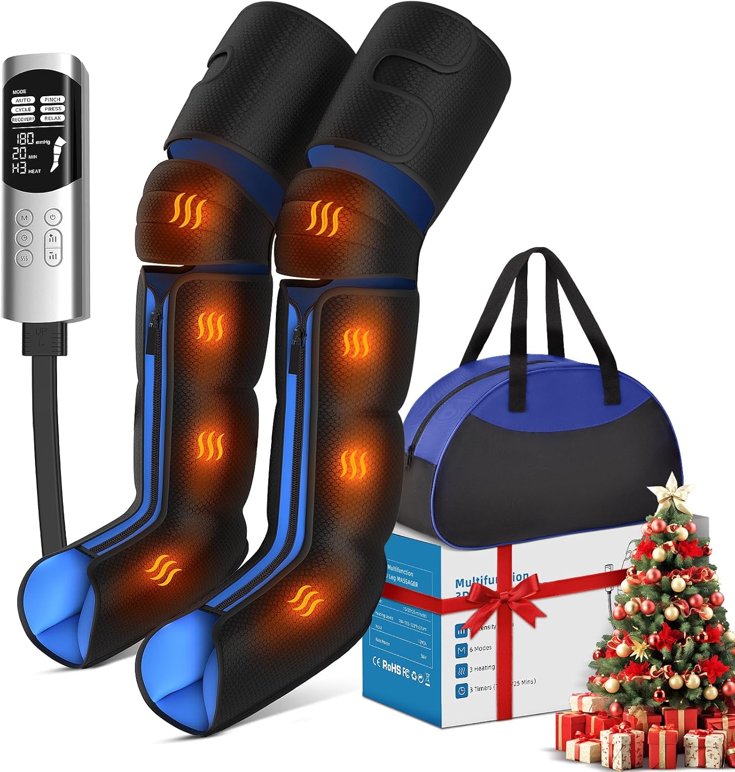 Rainbow Forest Leg Massager with Heat and Compression, Foot Massager for Circulation and Pain Relief - 6 Modes/9 Intensity/3 Heat /3 Timers, for Seniors, Mom, Dad, Him, Her (Blue)