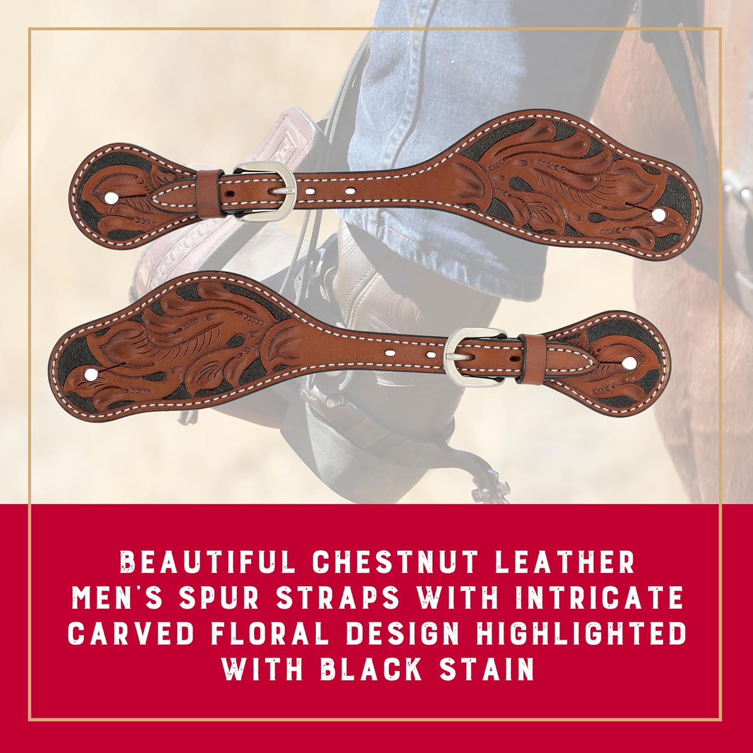 Floral Carved Men's Spur Straps Chestnut Mens 45-0420