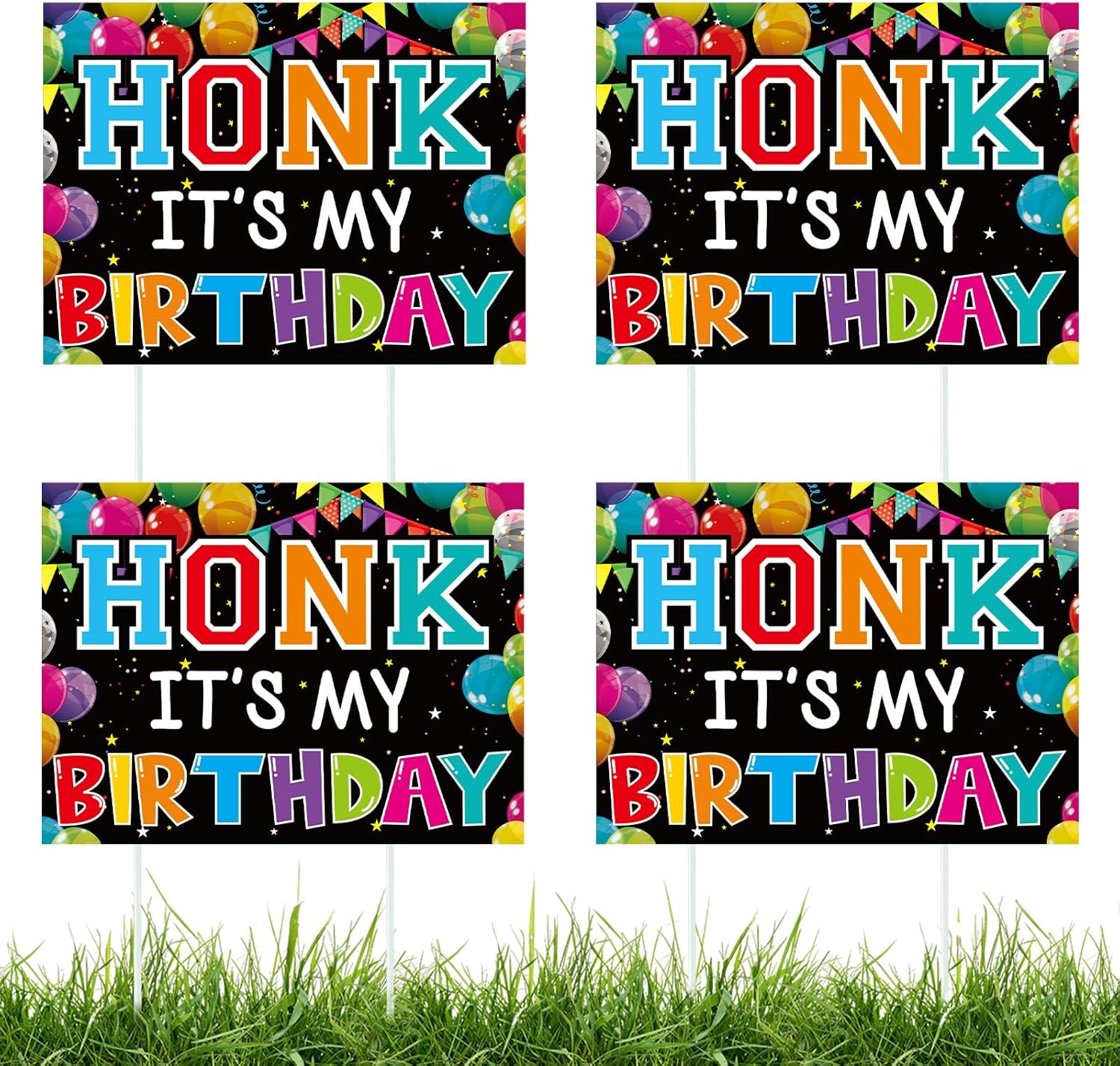 Thyle 4 Sets Double Sided Honk It's My Birthday Yard Sign 12" x 15.75" Birthday Yard Signs with Stakes Colorful Weatherproof Lawn Sign for Outdoor Garden Decoration Celebration Party