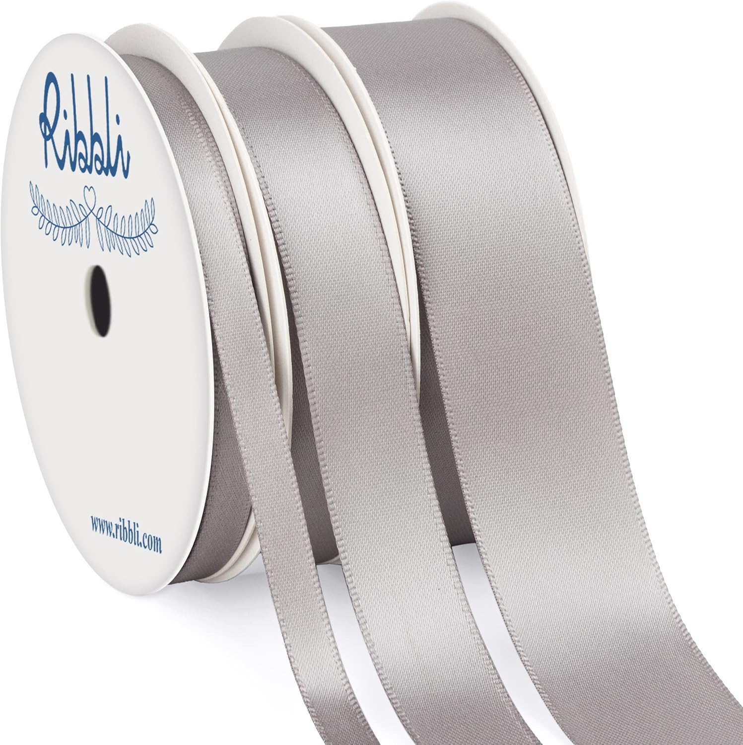 Ribbli 3 Rolls Silver Satin Ribbon Double Faced,Total 30 Yards,(1/4 Inch x 10-Yard,5/8 Inch x 10-Yard,1 Inch x 10-Yard),Satin Ribbon Use for Bows Bouquet,Gift Wrapping,Baby Shower,Wedding Decoration Silver 1/4"&5/8"&1"