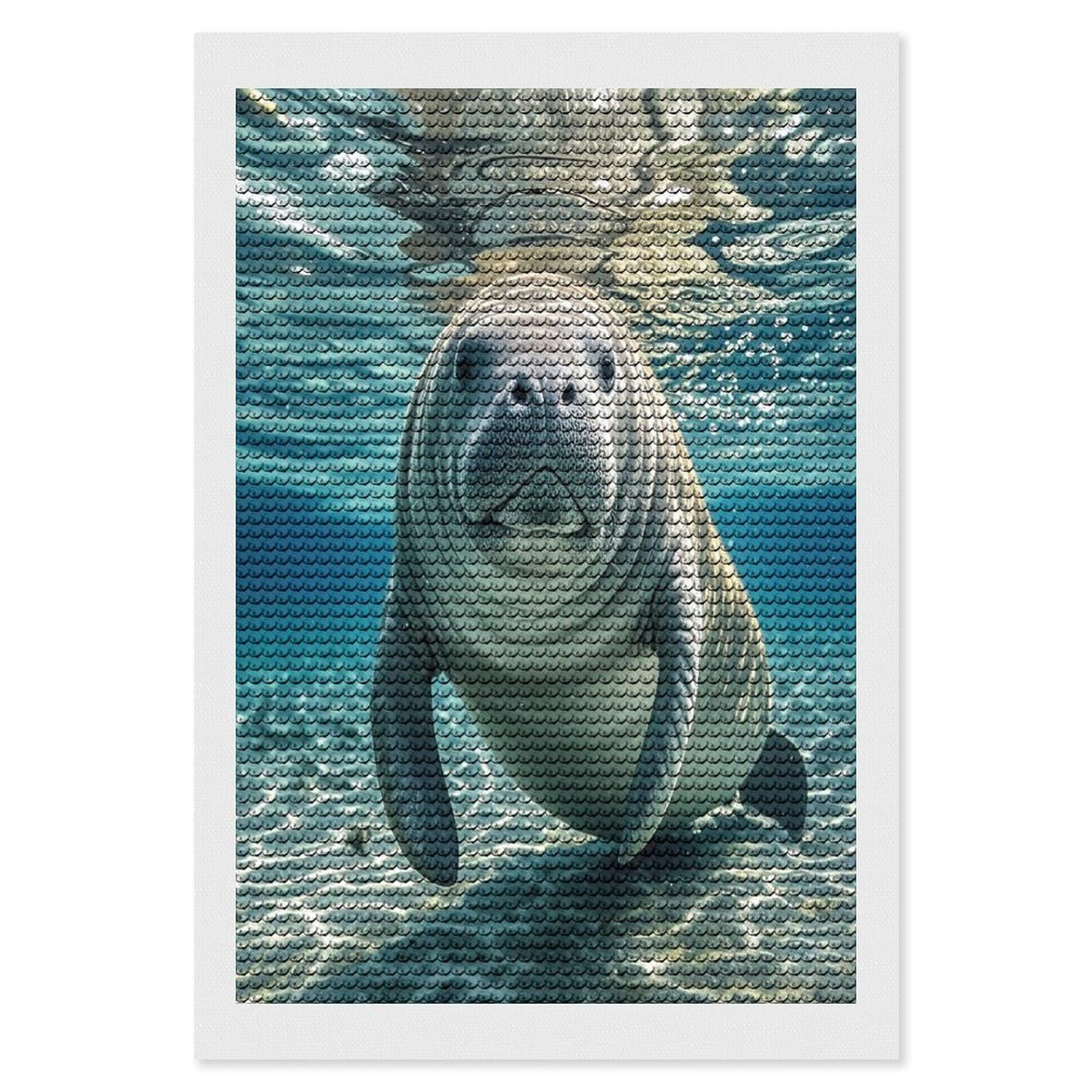 FekiLoot Ocean Animal Manatee Diamond Painting Kits for Adults Full Round Drill Diamond Art Kits for Beginners 5D DIY Diamond Dots Paintings Diamonds Pictures Gem Art Home Wall Decor 8"x12"