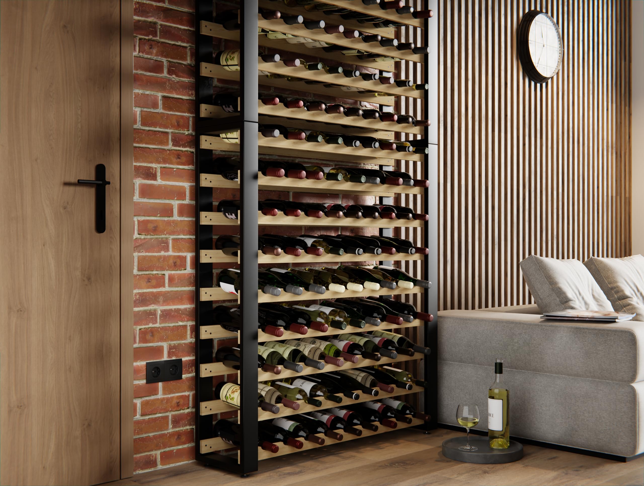 Lenmar Série RW Casier à vin en bois pour bouteilles, étagère de cave LOFT 135, 204 x 104 x 27, 135 bouteille