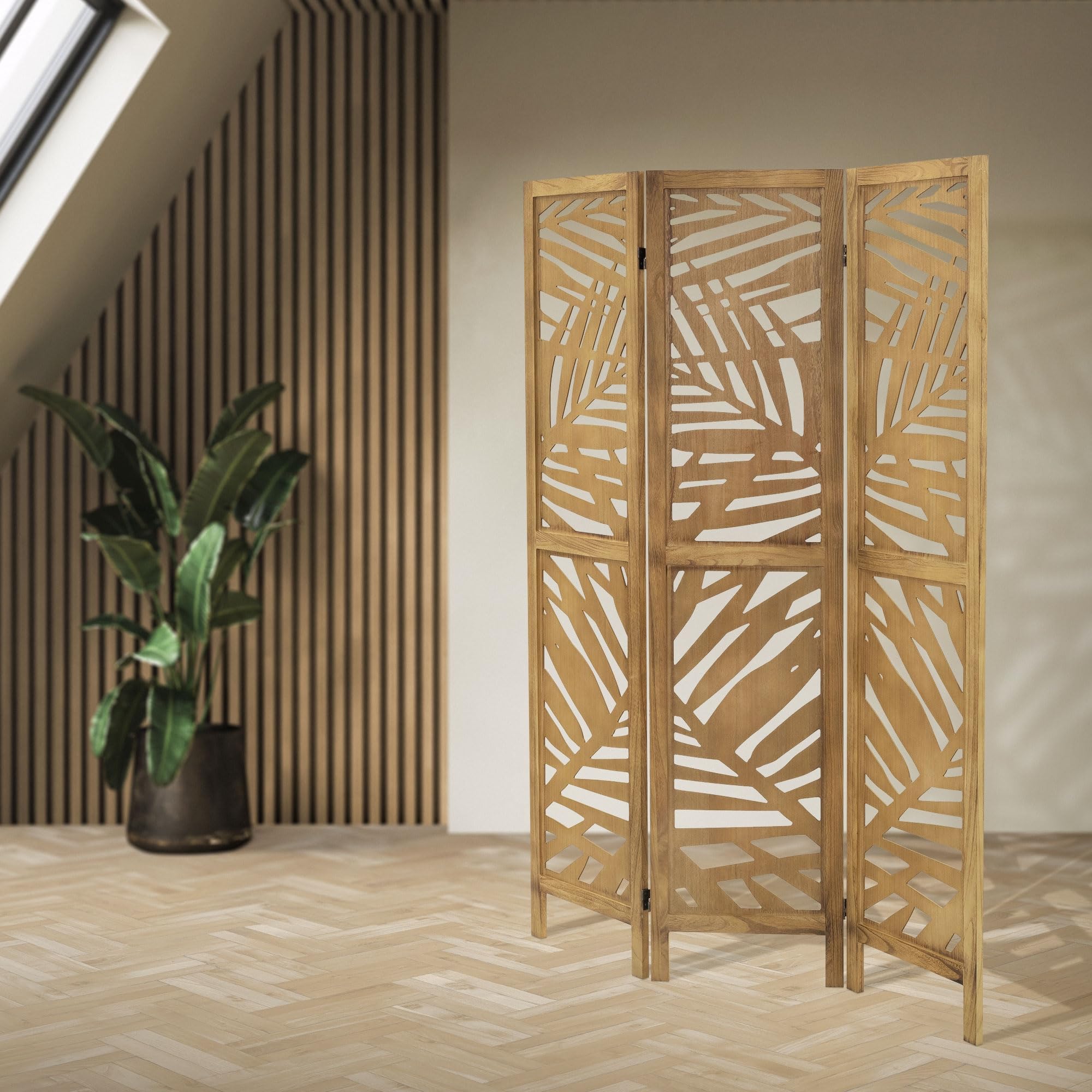 ML-Design Parawan 3-czesciowy Kioto naturalny 170x121 cm Drewniany Skladany Parawan Pokojowy Wolnostojacy Scianka Dzialowa Ekran Prywatnosci Do Przebieralni I Sypialni Panel Oslona Przestrzeni