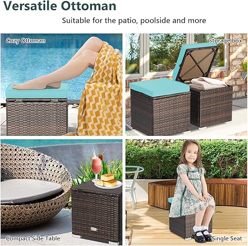 Miniatura 6 de Tangkula Patiojoy - Mesa auxiliar de ratán de polietileno tejida a mano con cojín extraíble y espacio de almacenamiento oculto caja de