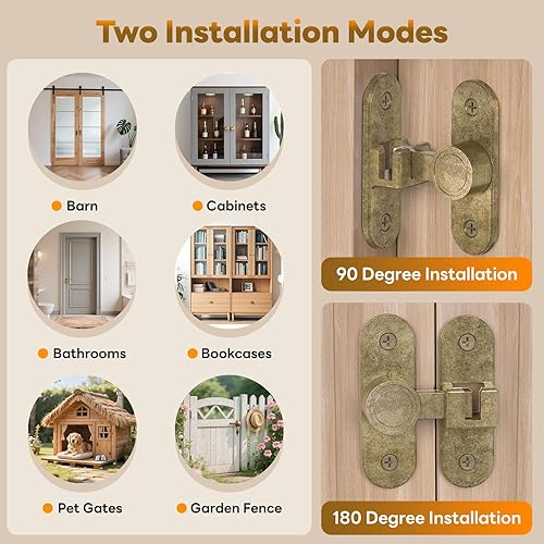 Miniatura 4 de Cerraduras de puerta de granero, cierre de puerta abatible de ángulo recto de 90180 grados para dormitorio, jardín, gabinete, cerradura de puerta