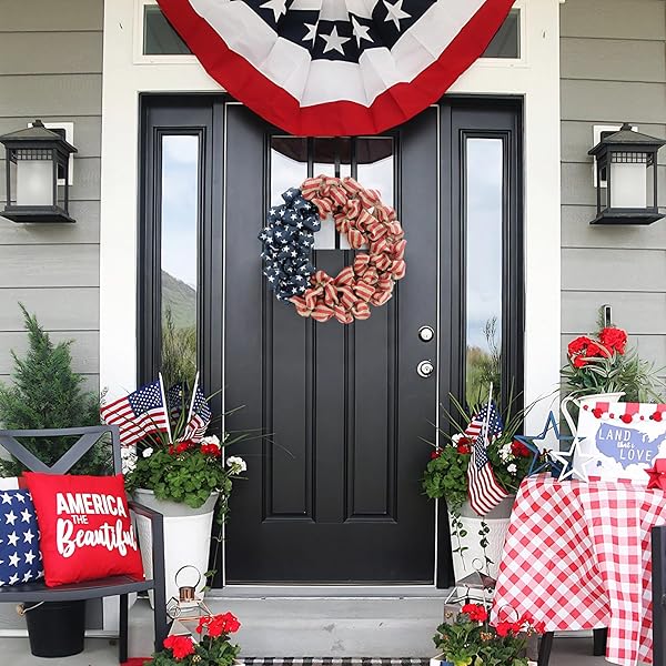 Hand-Tied Burlap Patriotic Door Wreath