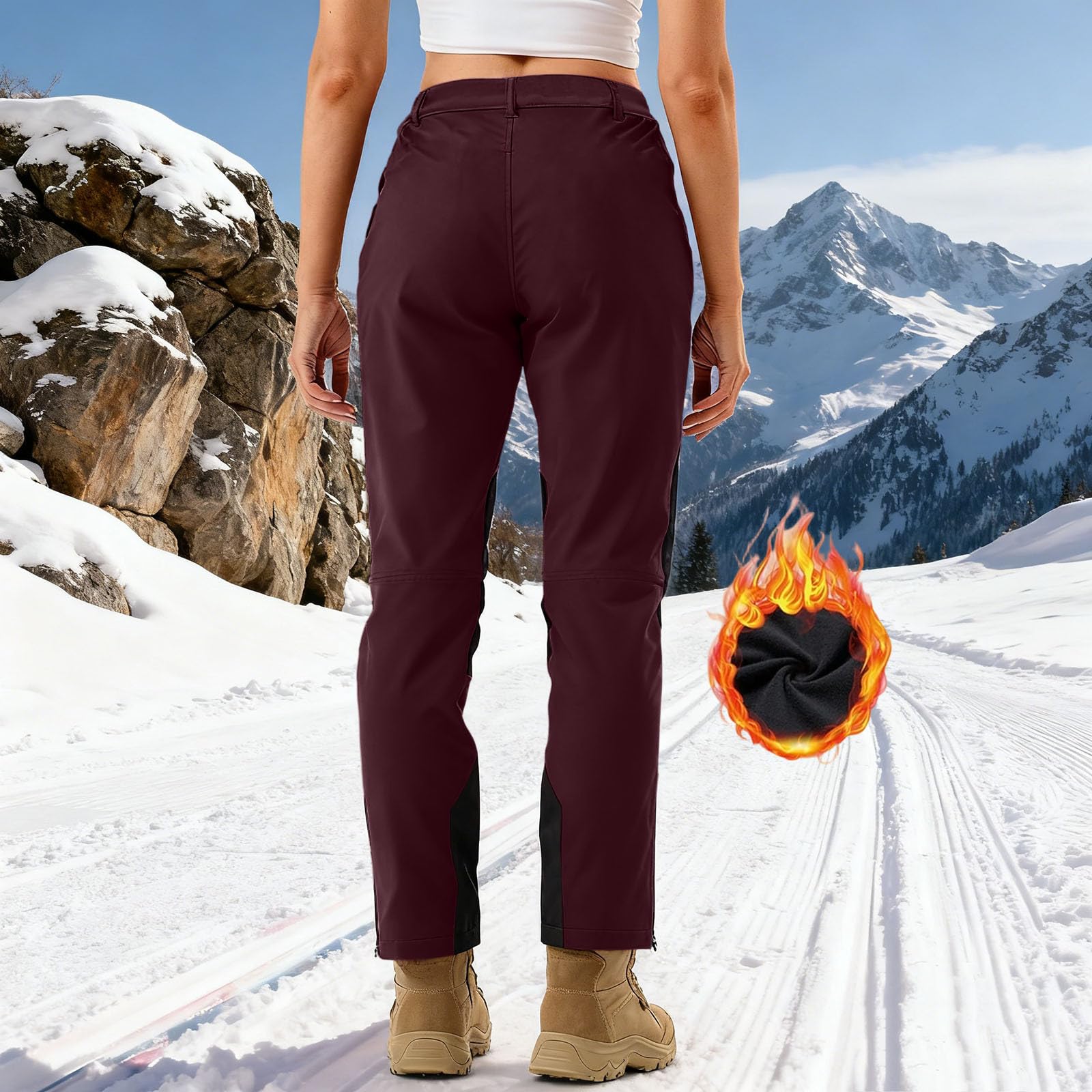 AACH Skihose Damen Warme Schneehose Winter Outdoor Skianzug Winddicht Wanderhose Fleece Gefütterte Funktionshose Wasserdicht Trekkinghose Mode Snowboardhose mit Taschen Softshellhose