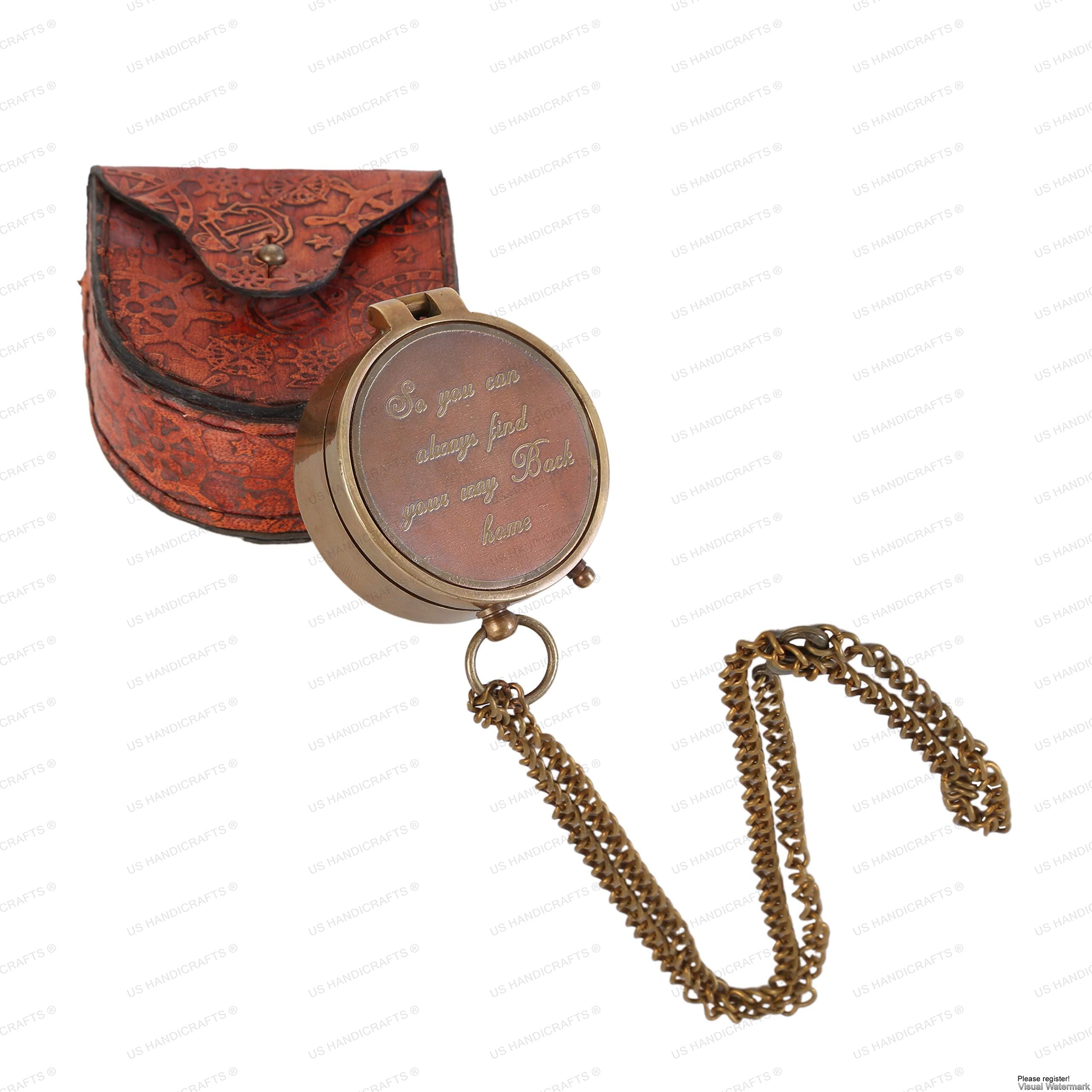 US HANDICRAFTSBrass Antique Finish Engraved Pocket Compass