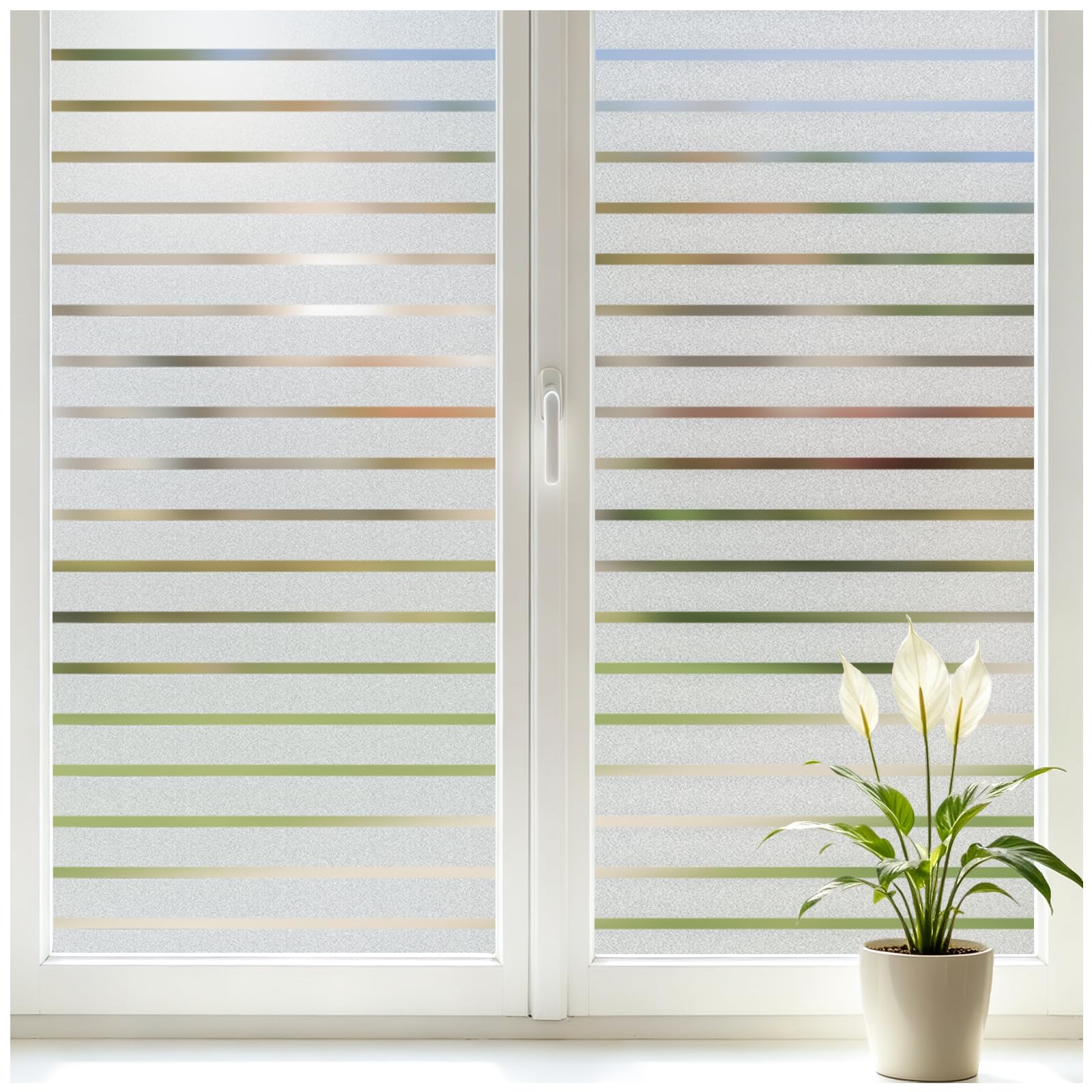 Coavas Frosted Stripe Window Film Privacy for Glass, Horizontal, 44.5x200cm