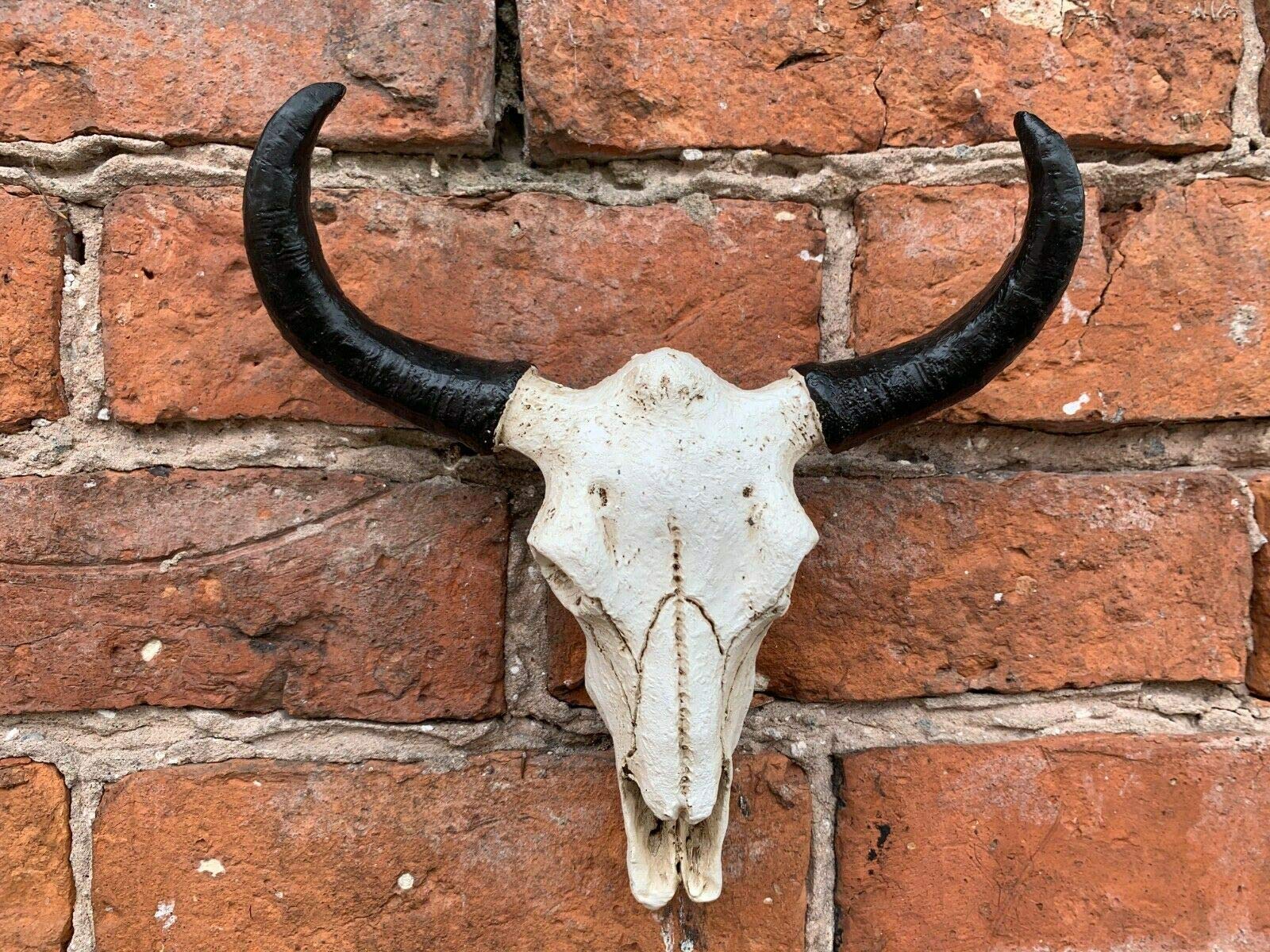 Best Value Here Wall Mounted Silver Stag Head Deer Large Antlers Reindeer Elephant Lion Tiger Rhino Wolf Wall Art Hanging Sculpture (Buffalo Skull)