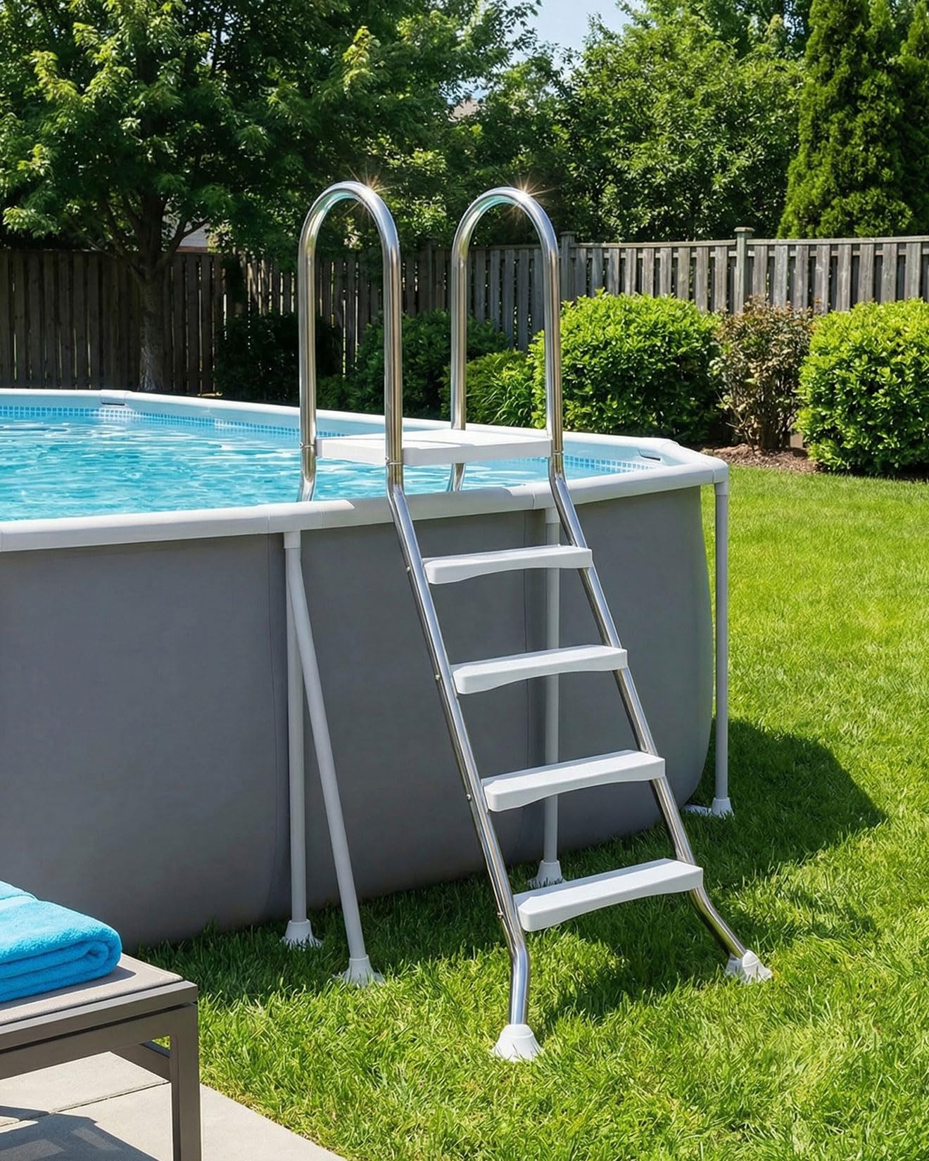 Edelstahl Poolleiter v4a mit 3 Rutschfesten Stufen, Schwimmbadleiter, Pooltreppe bis 250 kg Belastbar, Einstiegsleiter für Pool & Schwimmbecken Höhe bis zu 110 cm,135cm