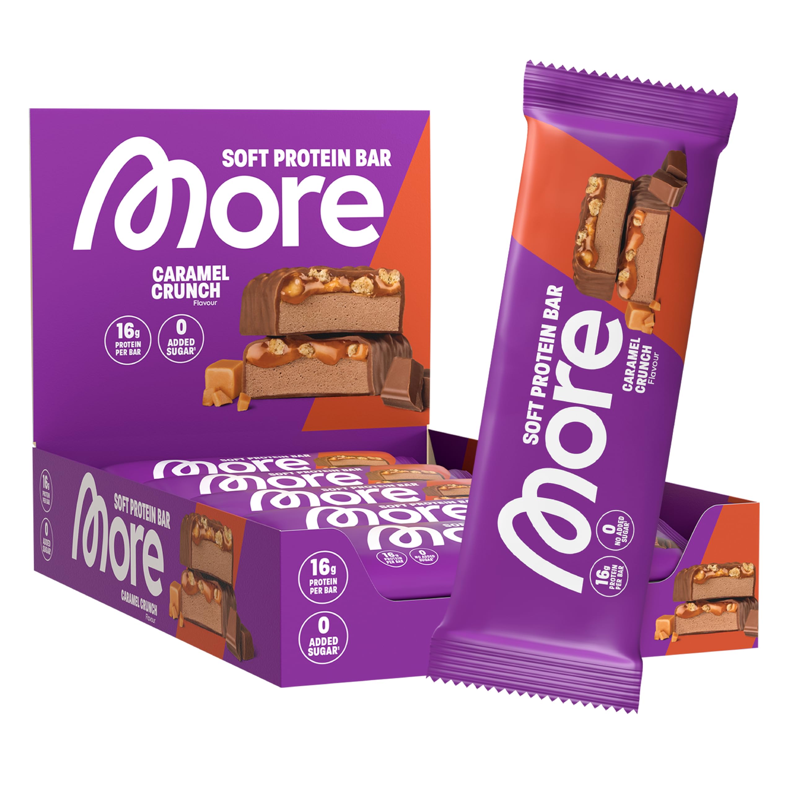 MORE Soft Protein Bar, Caramel Crunch, 10 x 50 g, High Protein Bar with no added sugar, Made in Germany