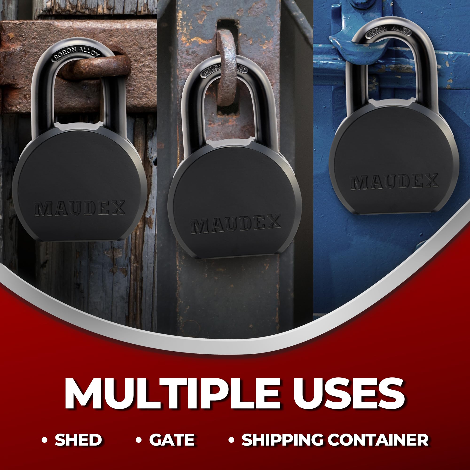 Maudex® PML65 Heavy Duty Padlock, High Security with Boron Alloy Shackle, Weatherproof Design, 5 Brass Keys. for Sheds Gates - Image 3