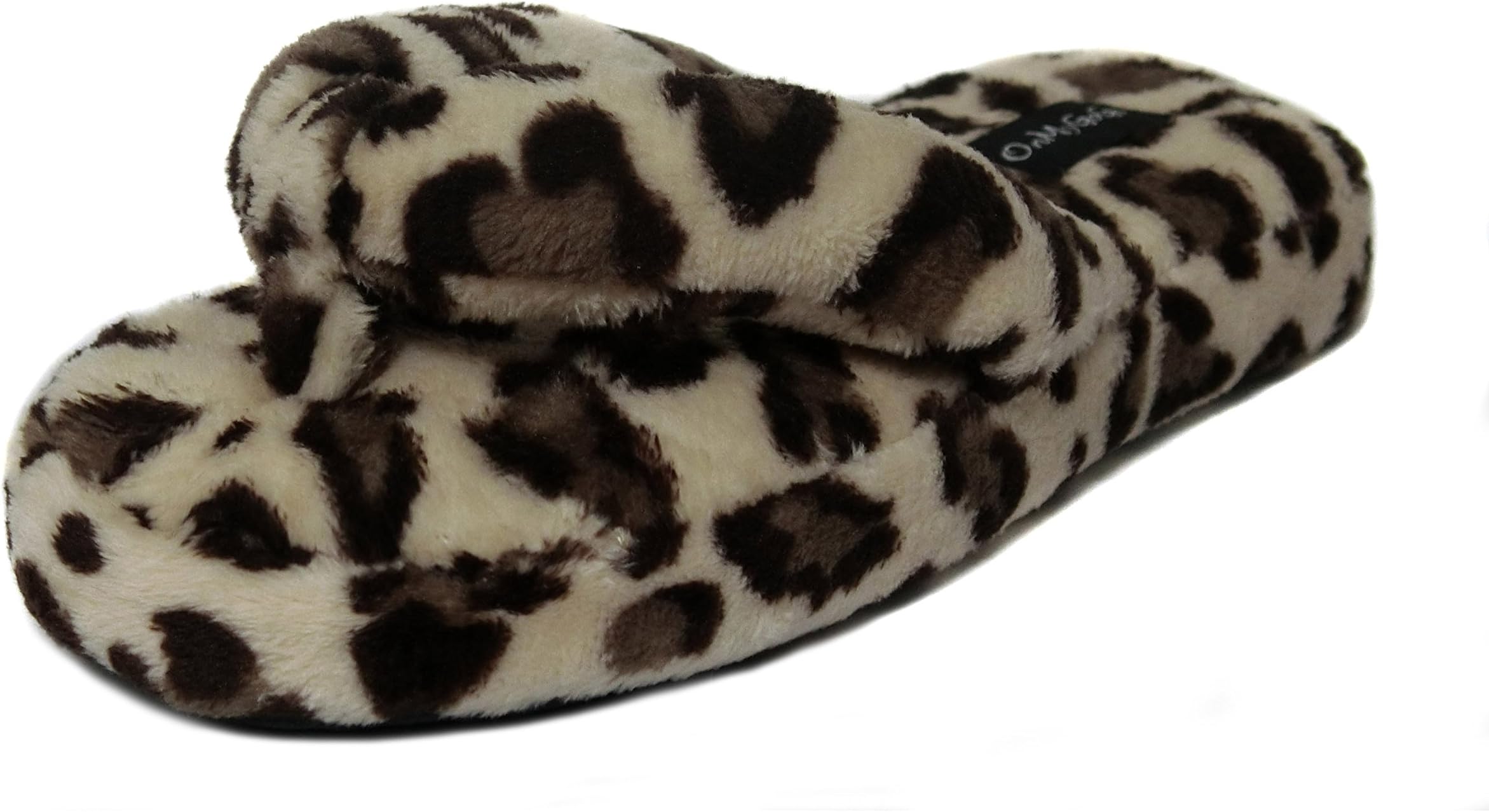 Onmygogo Fluffy House Slippers for Women with Animal Print Fleece Flip-flops
