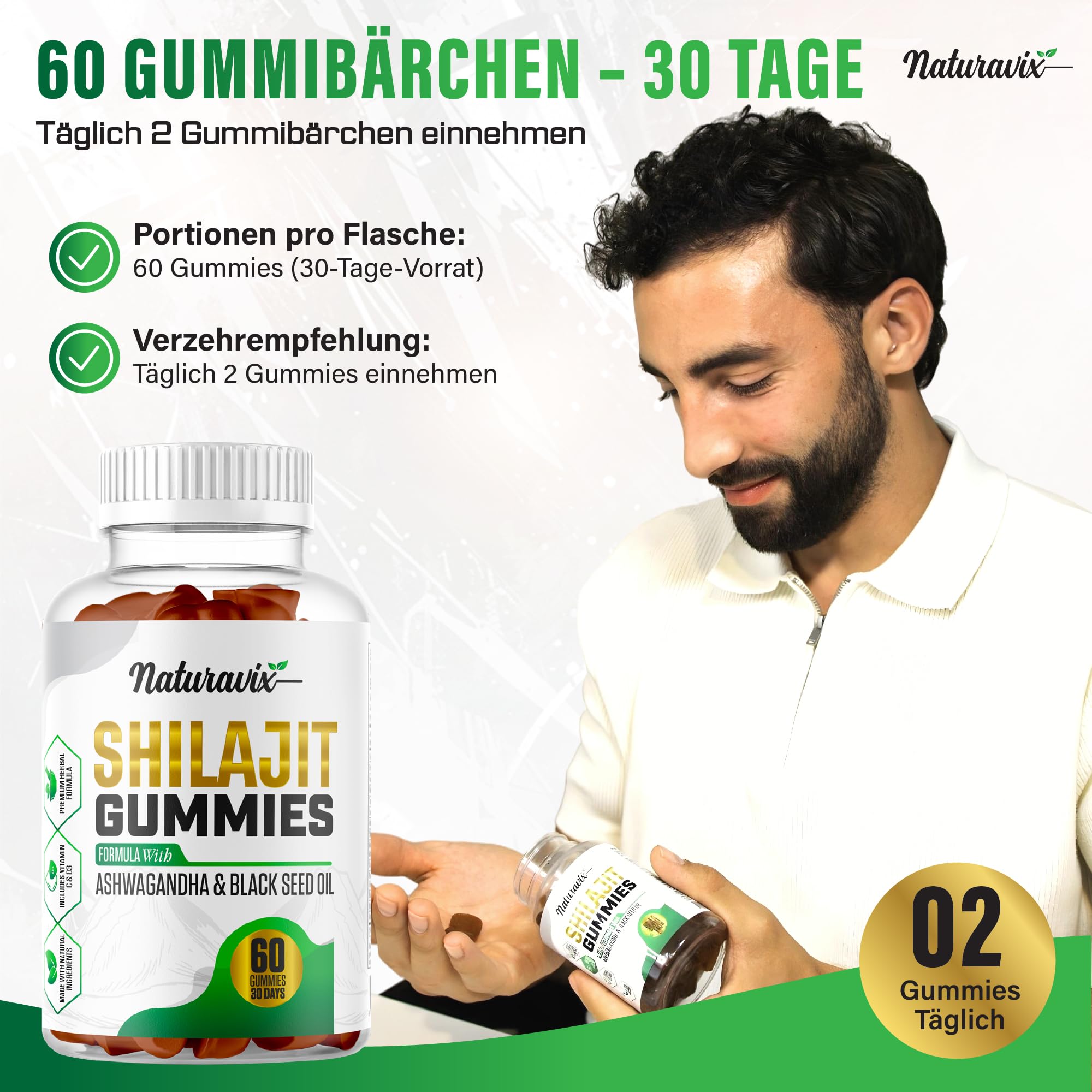 Shilajit Gummis mit Ashwagandha und Schwarzkümmelöl