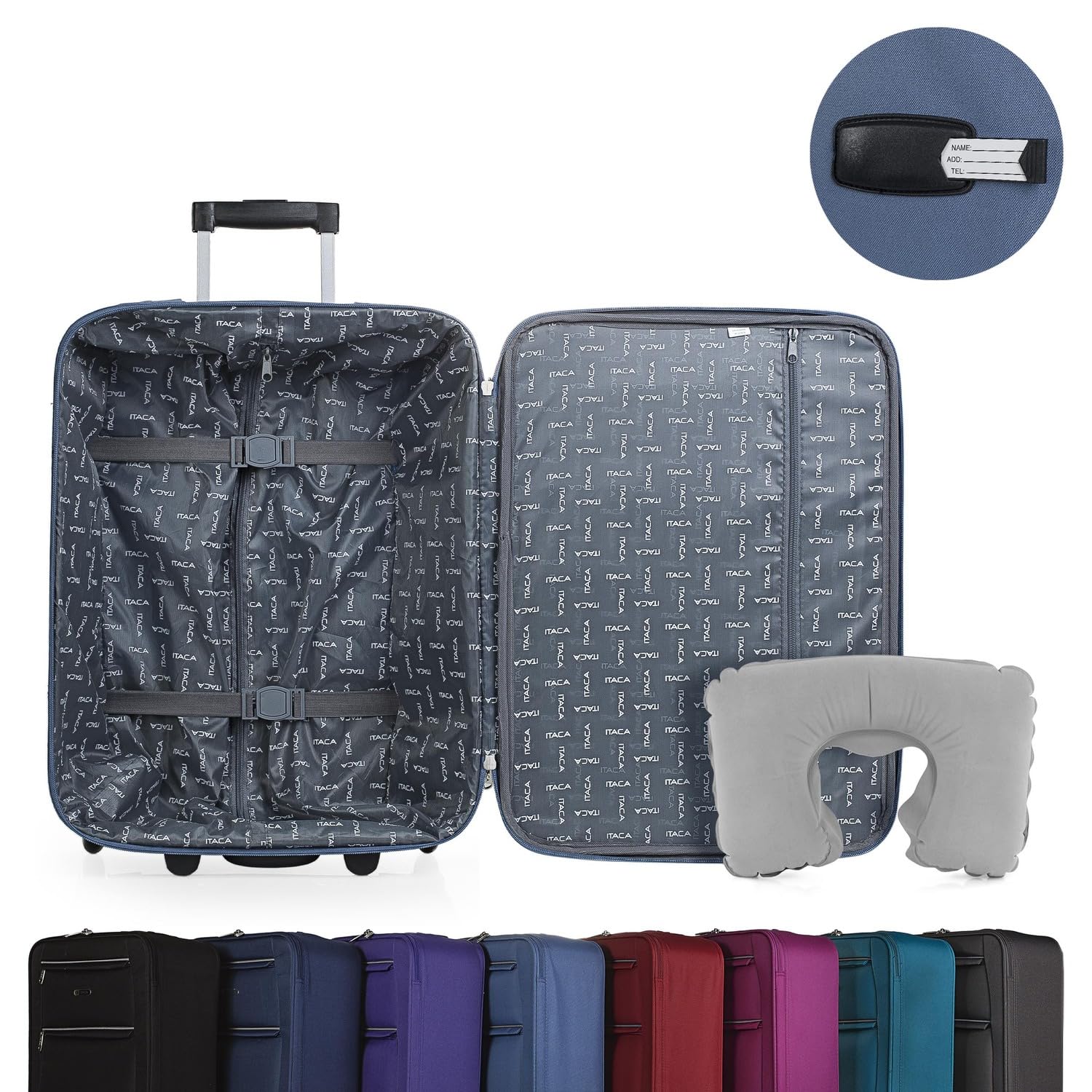 ITACA - Maletas De Viaje Cabina 55X40X20 Material EVA Ligero, Trolley con Ruedas Maleta De Mano para Avion Maleta Cabina Equipaje para Viajes Cortos. Compatible Ryanair, Azul Vaquero