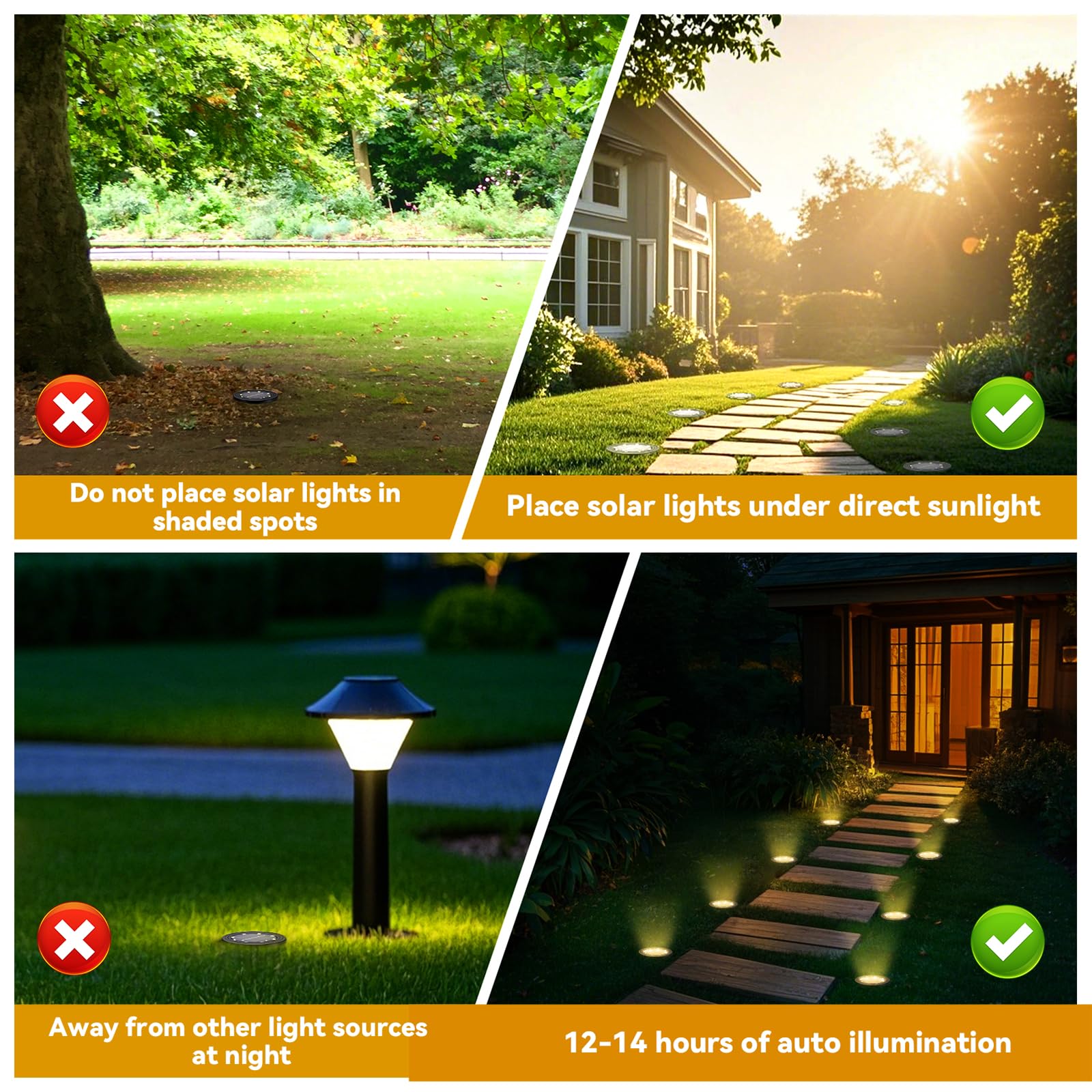 NIBSHOOM Lot de 8 Lampe Solaire Exterieur, IP68 Waterproof Lumiere Solaires 8 LED, Spot Solaire Longue durée de vie, Lumière Chaude Eclairage pour Jardin, Chemin, Terrasse - 5