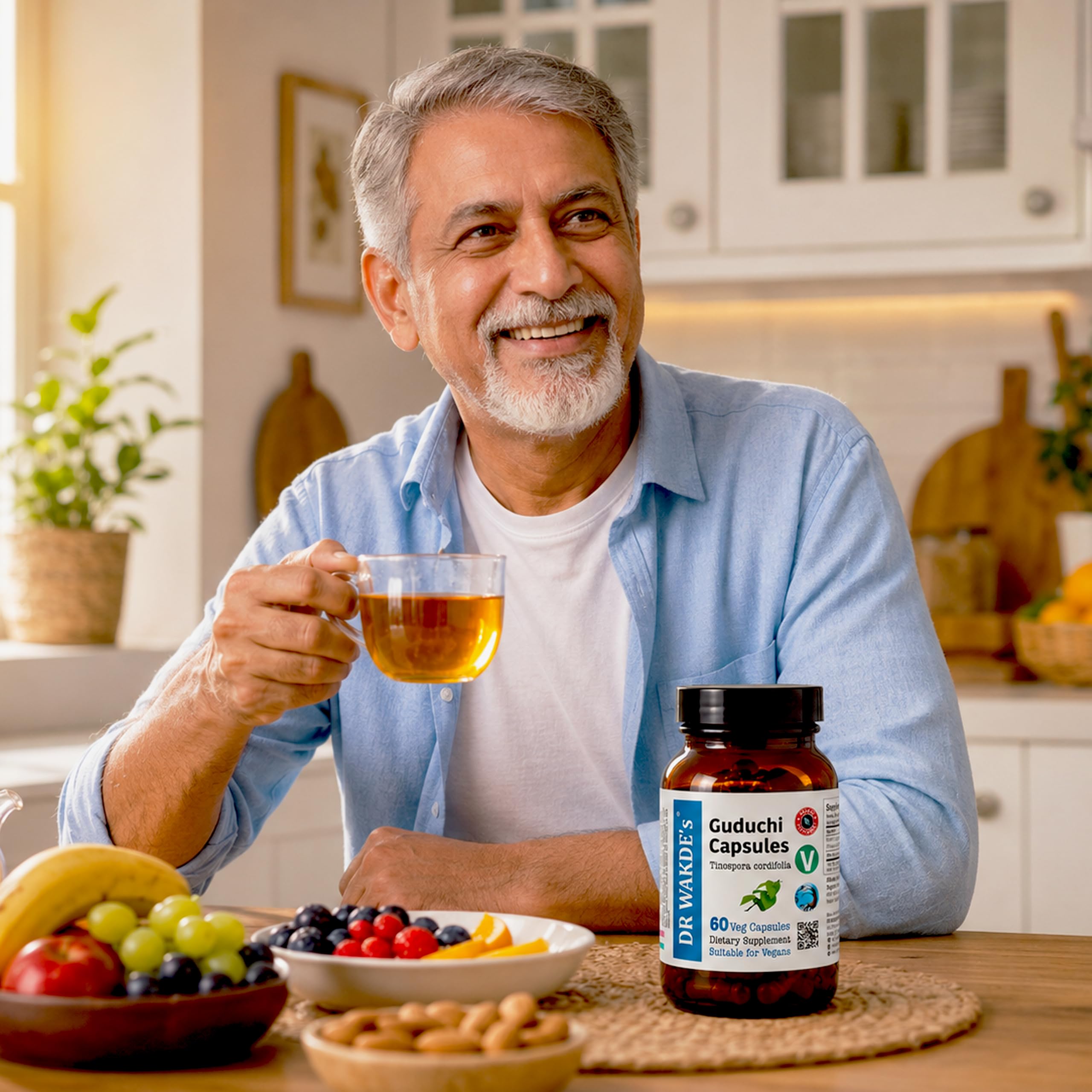 DR WAKDE'S Guduchi Kapseln – Giloy (Tinospora cordifolia) 500 mg | 60 Vegane Kapseln | Immunsystem & Wohlbefinden | 100% Reines Ayurvedisches Kräuterpulver | Ohne Zusatzstoffe | Vegan & Vegetarisch