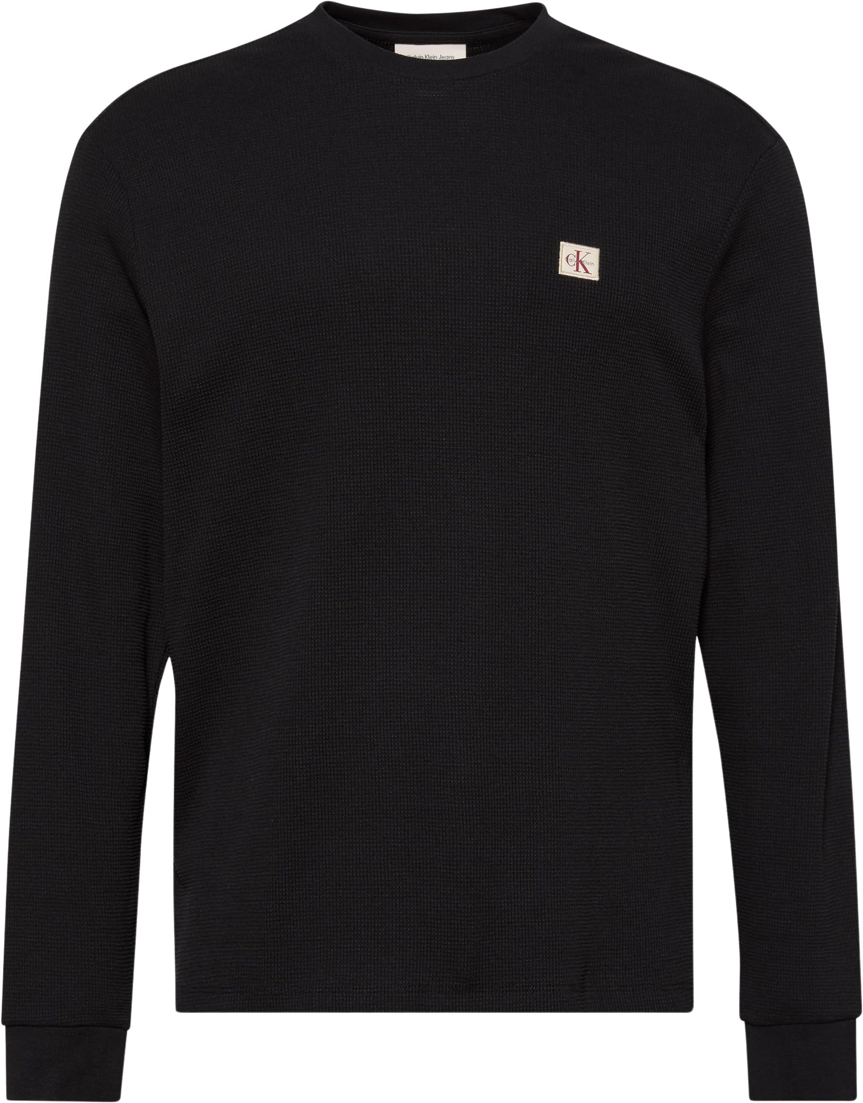 Calvin Klein Camiseta de Manga Larga Hombre Waffle Badge tee con Cuello Redondo