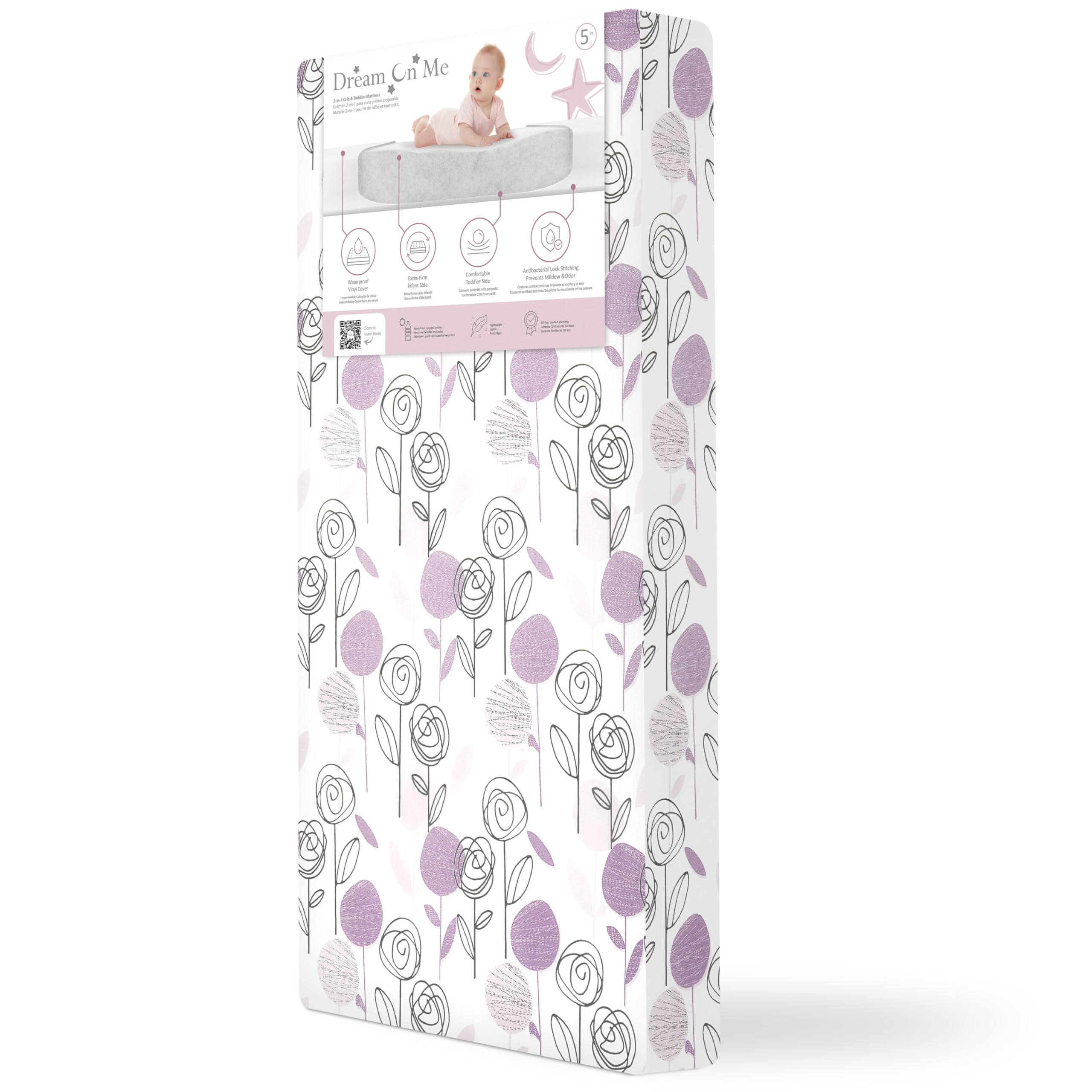 Dream On Me Floral Dreams Firm Fiber Baby Crib and Toddler Mattress, Greenguard Gold and JPMA Certified, Fits All Standard Cribs and Toddler Beds, Waterproof Sleep Surface