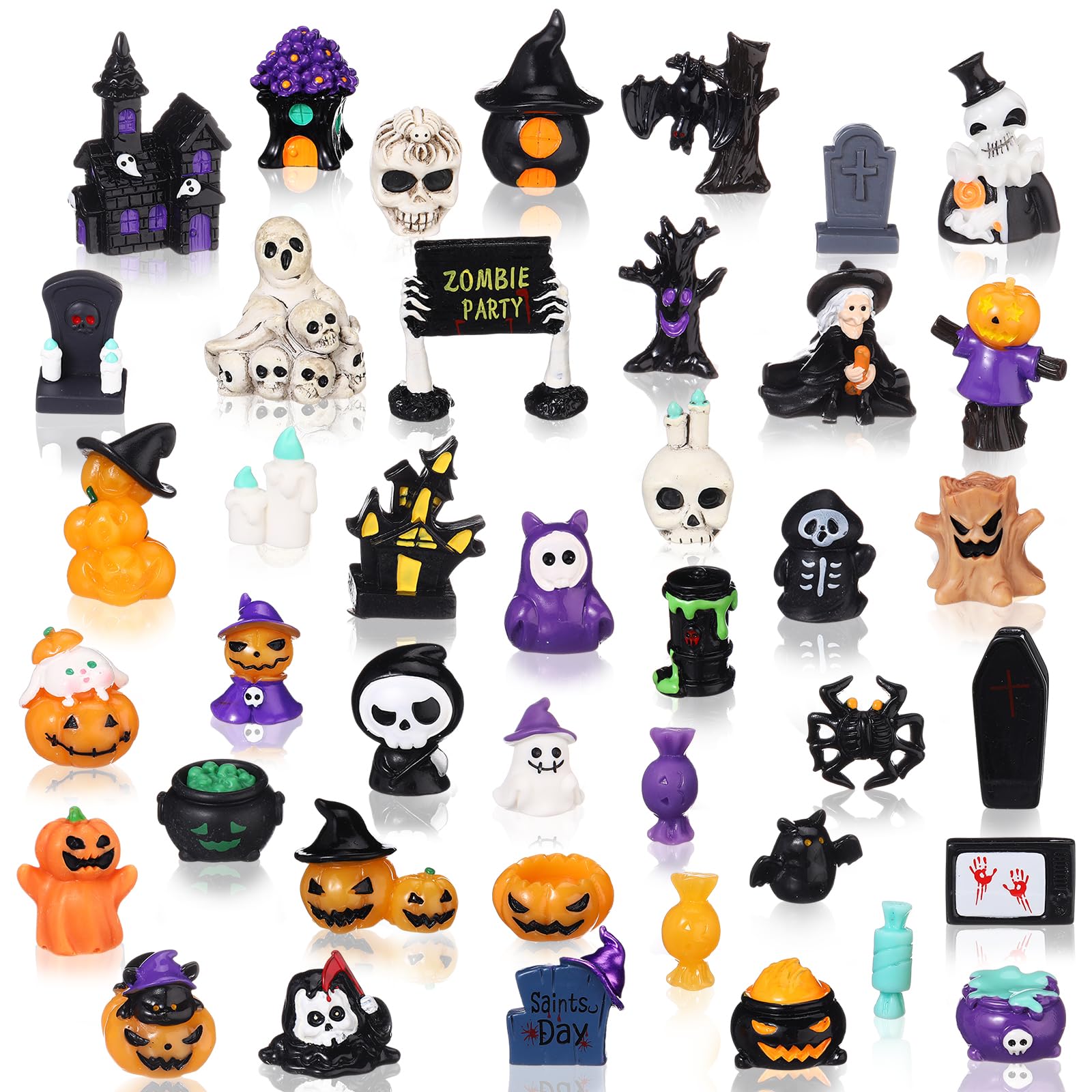 12 Figurines Halloween Lumineuses NEERIX - Fantômes En Résine Pour Décor Intérieur/extérieur