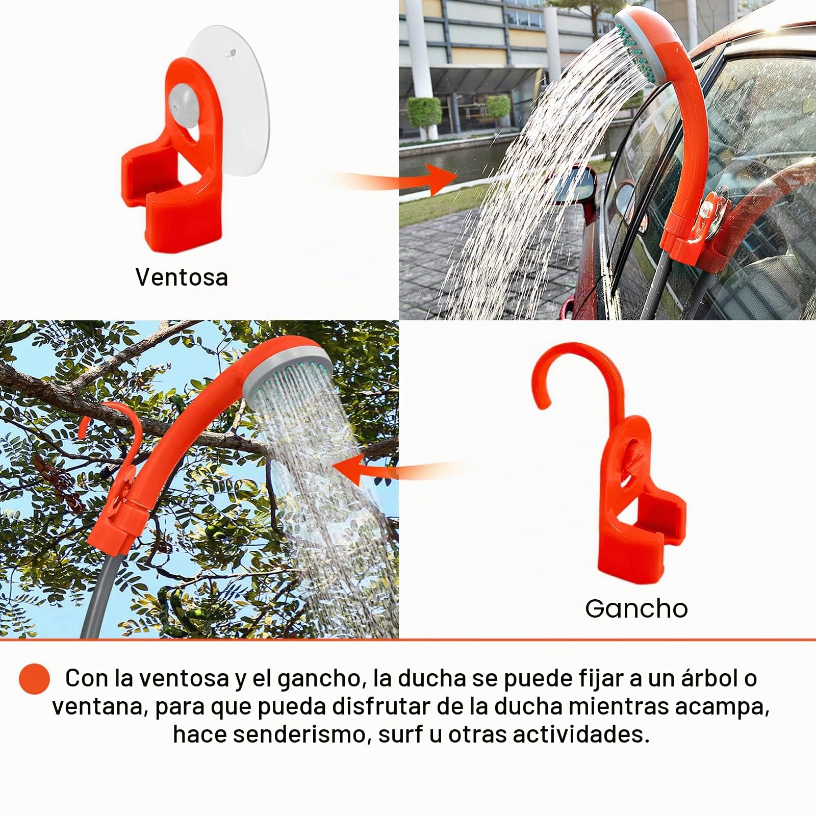 UISEBRT Ducha de camping con bomba de batería – Ducha portátil para camping al aire libre con bomba sumergible recargable, cable de carga USB, para jardín, playa, camping, viajes, lavado de coche,