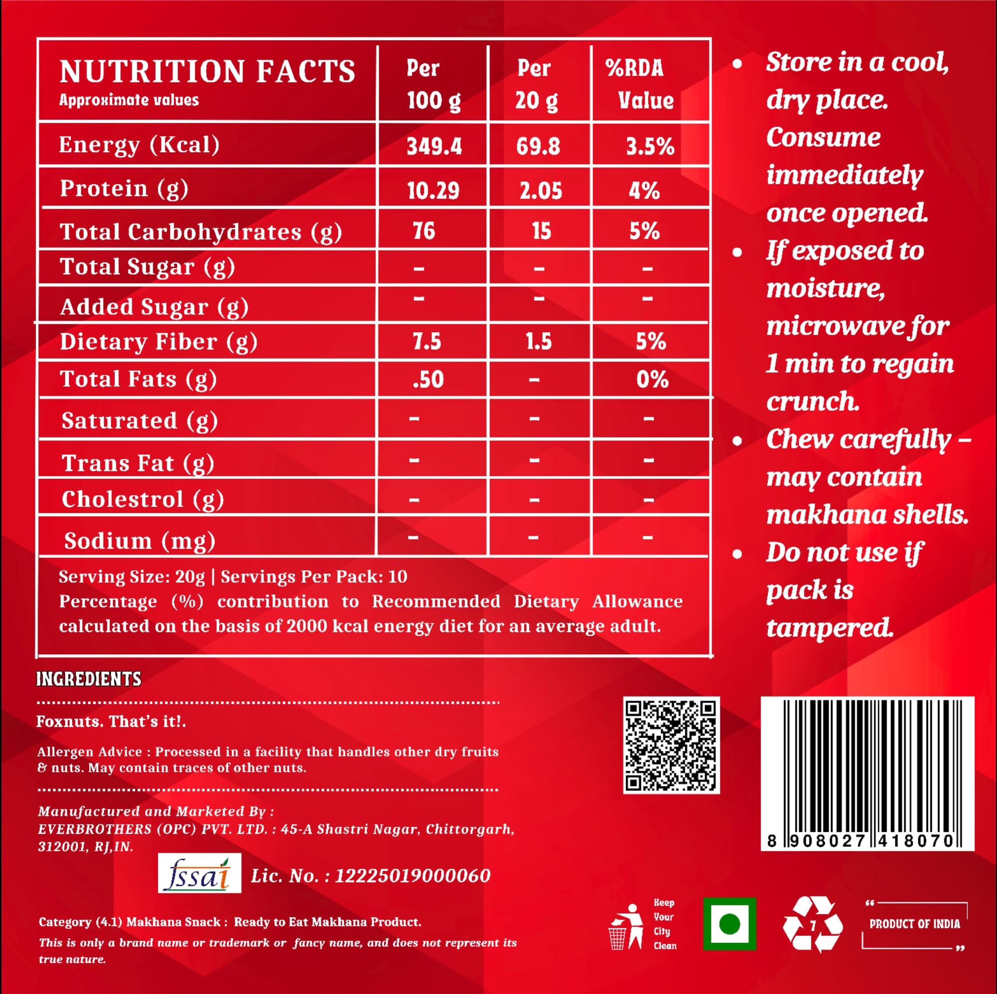 Ixora Nuts Makhana | Classic & Pure | Fit for Fasting, Raw Foxnut, Phool Makhana for Prasadam, Premium Lotus Seeds, Rich in Calcium, Natural & Crunchy, Direct from farm, No Added Preservative. 200g, Pack of 2 (200g×2) 2